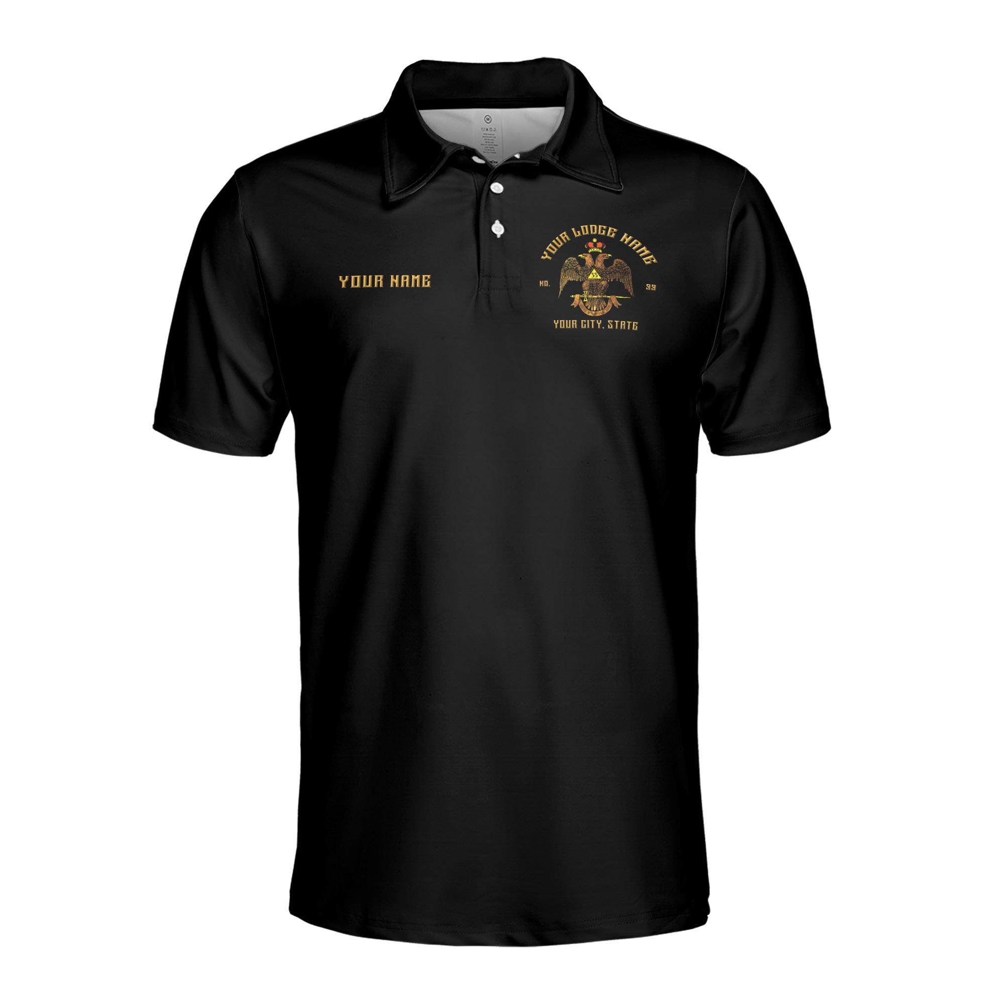 Alternative view of Personalized 33rd Degree Double-Headed Eagle Wings Down Emblem Freemason Men's Polo Shirt