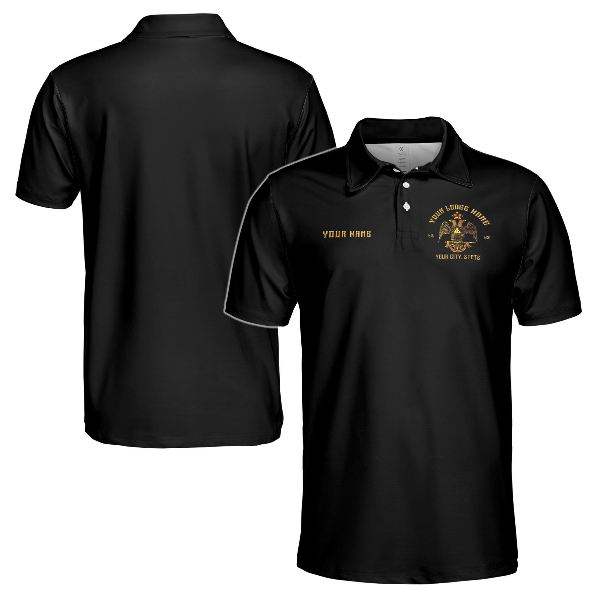 Personalized 33rd Degree Double-Headed Eagle Wings Down Emblem Freemason Men's Polo Shirt
