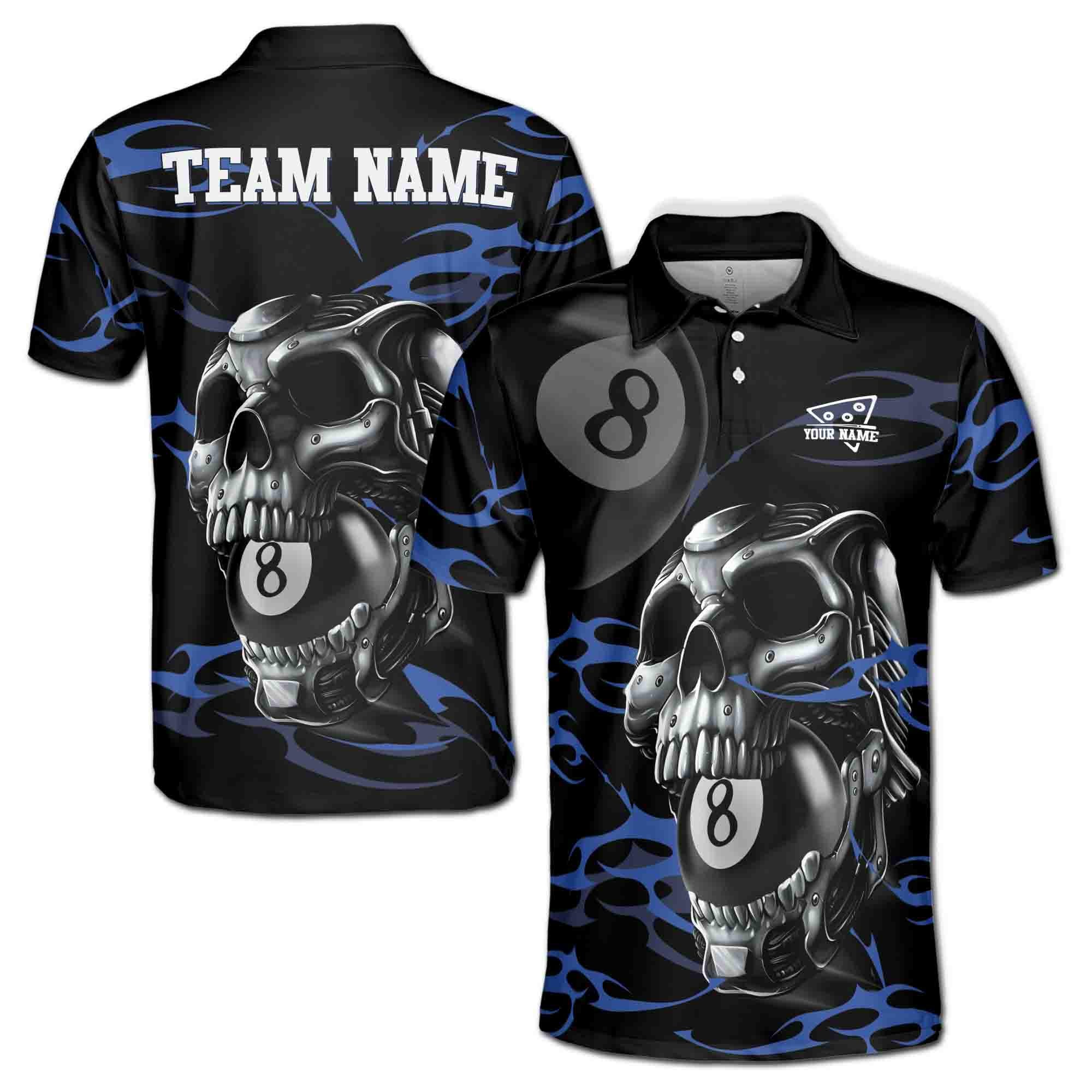 Personalized 8-Balls Billiard Player Grunge Skull Men's Polo Shirt