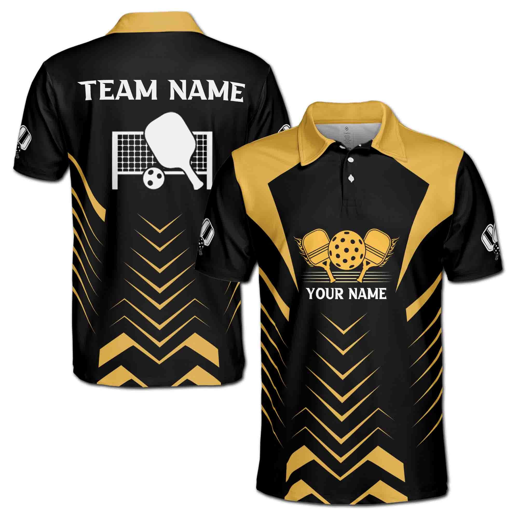 Personalized Addicted Pickleball Team Yellow and Black Men's Polo Shirt