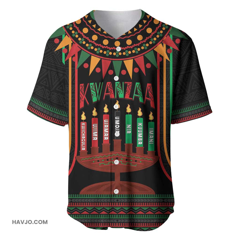 Personalized Afro American Kwanzaa Kinara Candles African Pattern Baseball Jersey