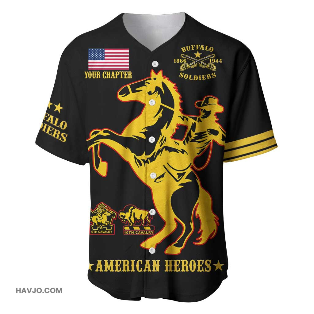 Personalized Afro Buffalo Soldiers BSMC United States Army Black Baseball Jersey