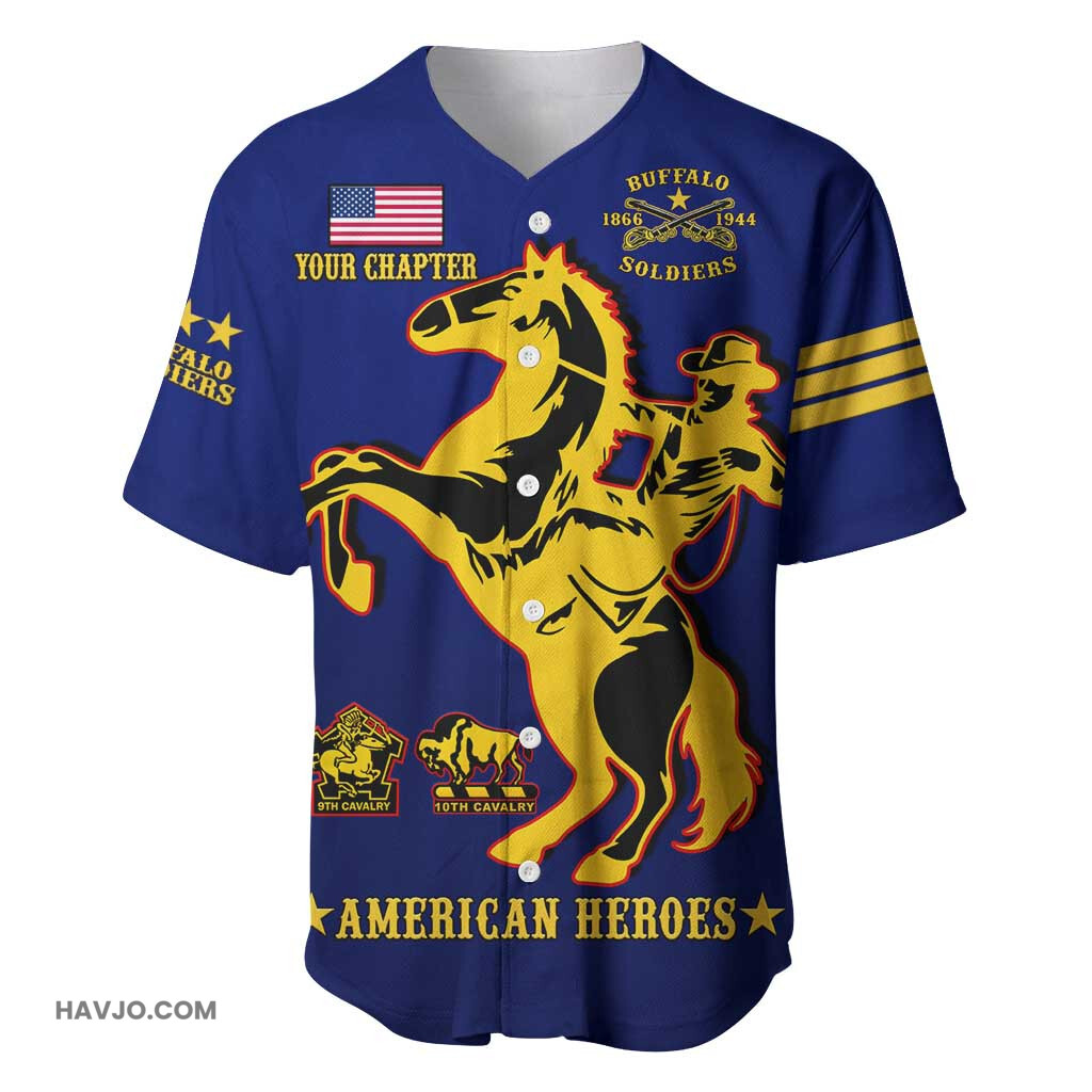 Personalized Afro Buffalo Soldiers BSMC United States Army Blue Baseball Jersey