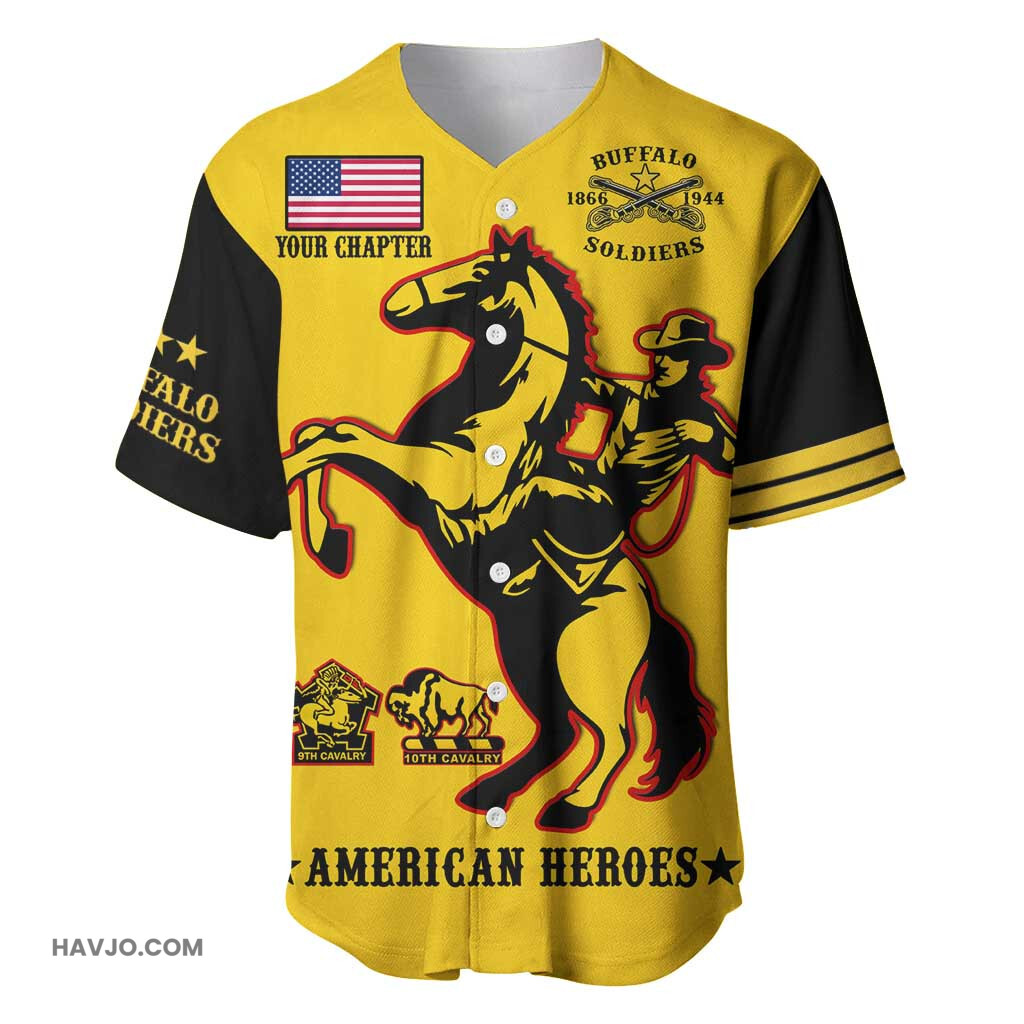 Personalized Afro Buffalo Soldiers BSMC United States Army Yellow Baseball Jersey