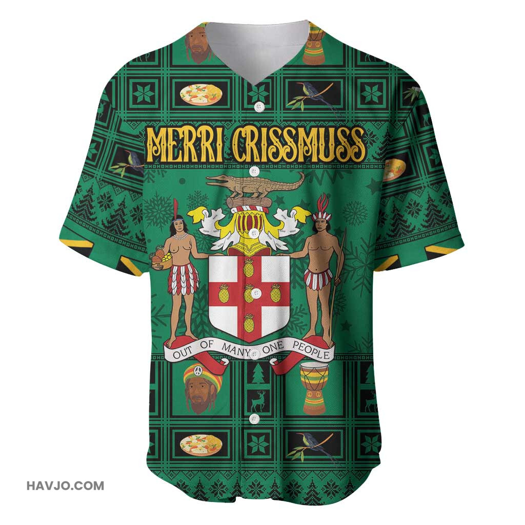 Personalized Afro Jamaicans Merri Crissmuss Coat Of Arms Xmas Baseball Jersey
