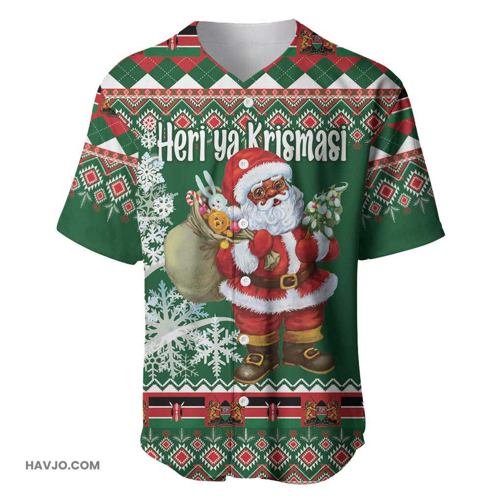 Personalized Afro Kenya Christmas African Santa Folk Pattern Baseball Jersey