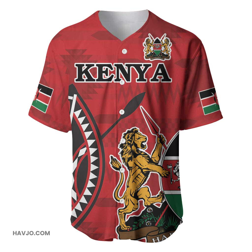 Personalized Afro Kenya Coat Of Arms Ethnic Seamless Pattern Baseball Jersey