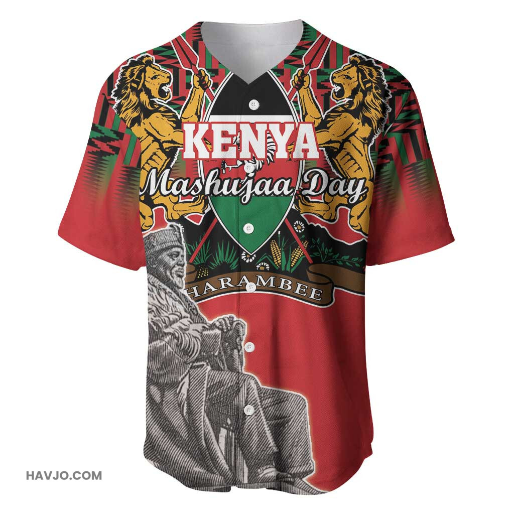 Personalized Afro Kenya Mashujaa Day Mzee Jomo Kenyatta With Coat Of Arms Baseball Jersey