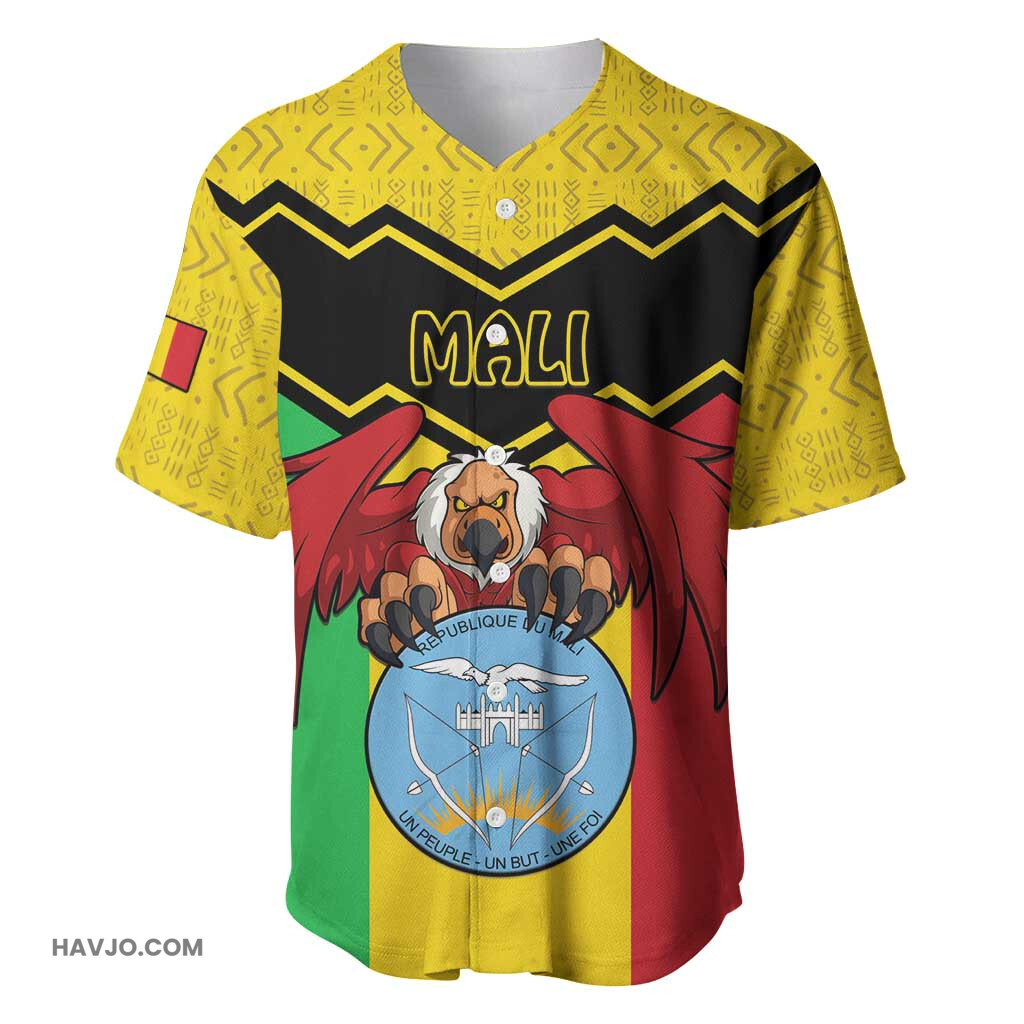 Personalized Afro Mali Vulture Coat Of Arms Bogolan Pattern Baseball Jersey