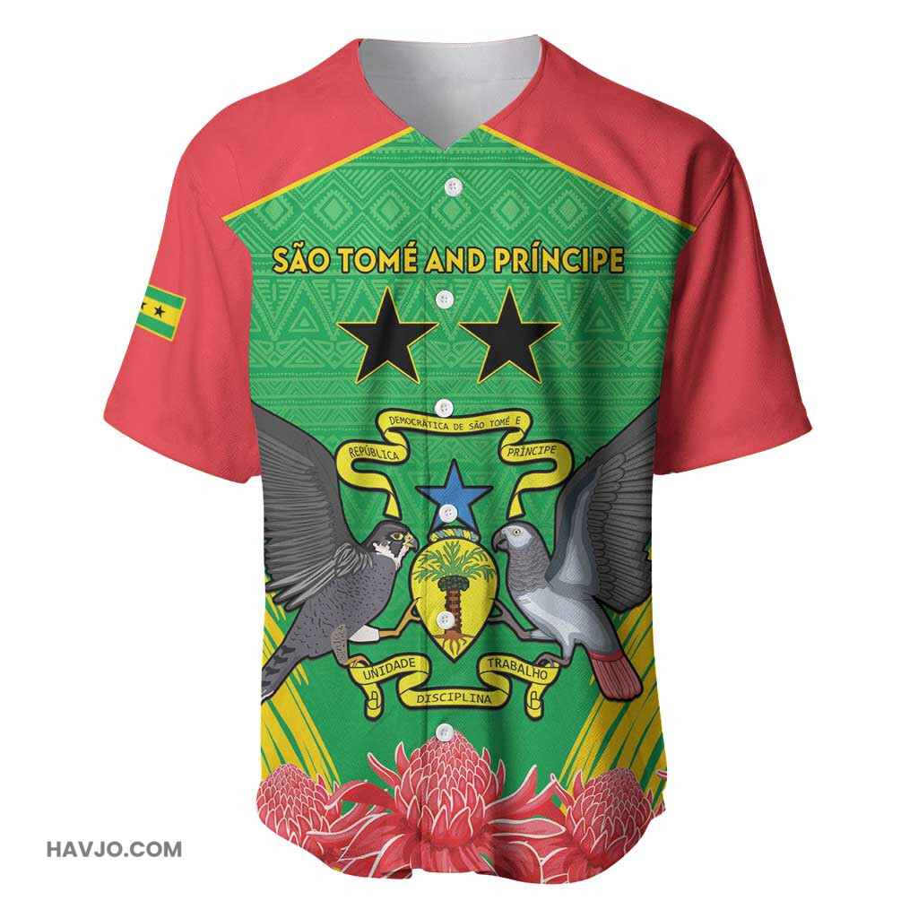 Personalized Afro Sao Tome and Principe Coat Of Arms African Pattern Baseball Jersey