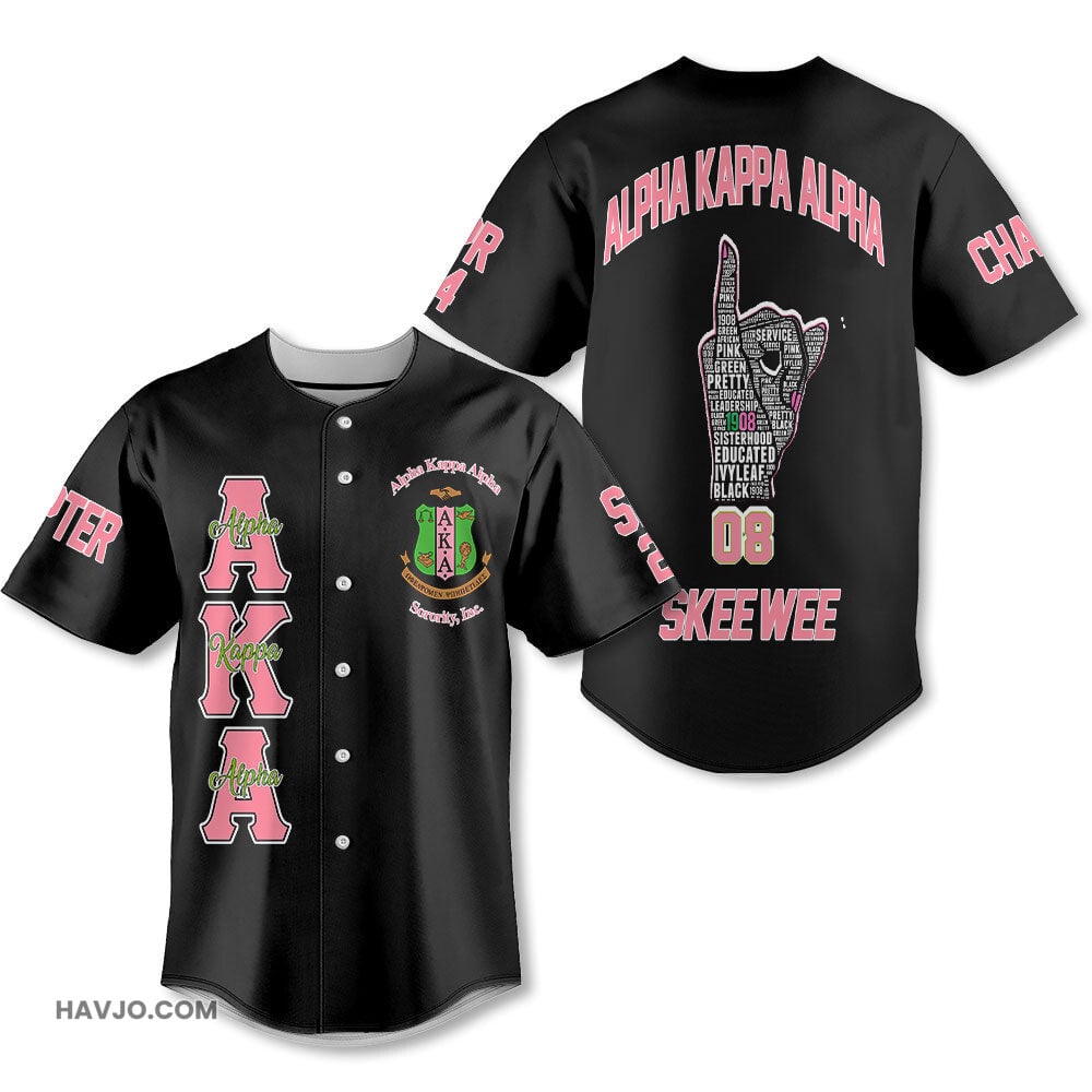 Personalized Alpha Kappa Alpha Black AKA Pinkies Up Baseball Jersey