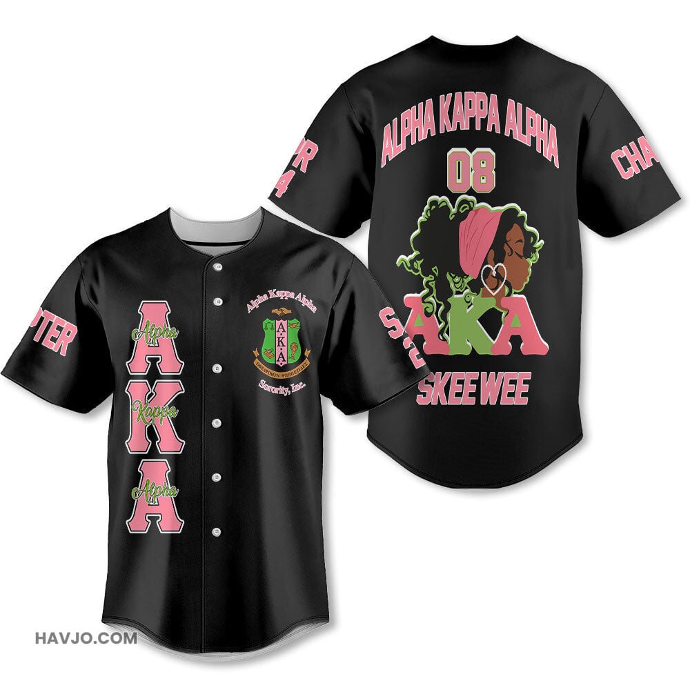 Personalized Alpha Kappa Alpha Black AKA Skee Wee Baseball Jersey