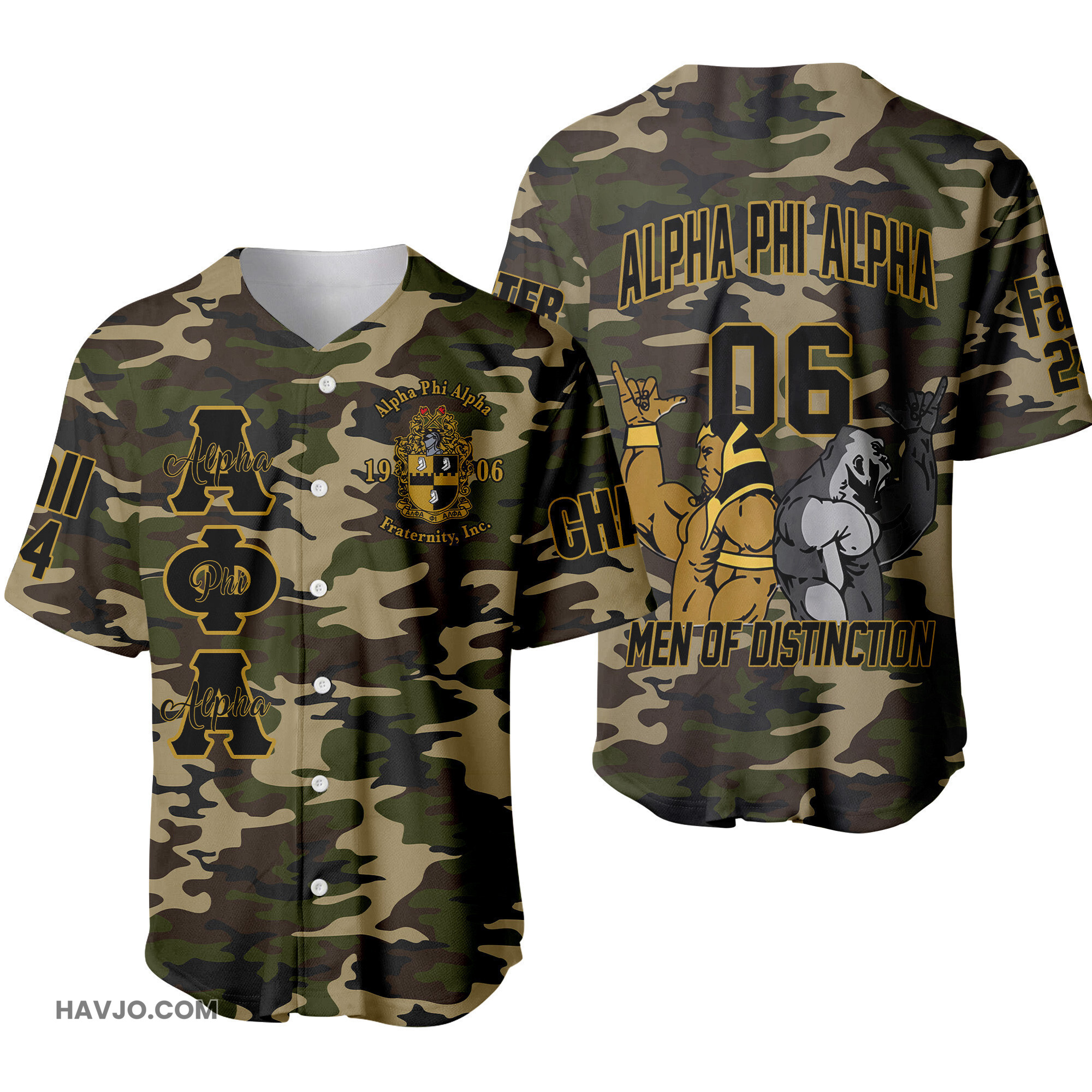 Personalized Alpha Phi Alpha Fraternity Handsign Camo Baseball Jersey