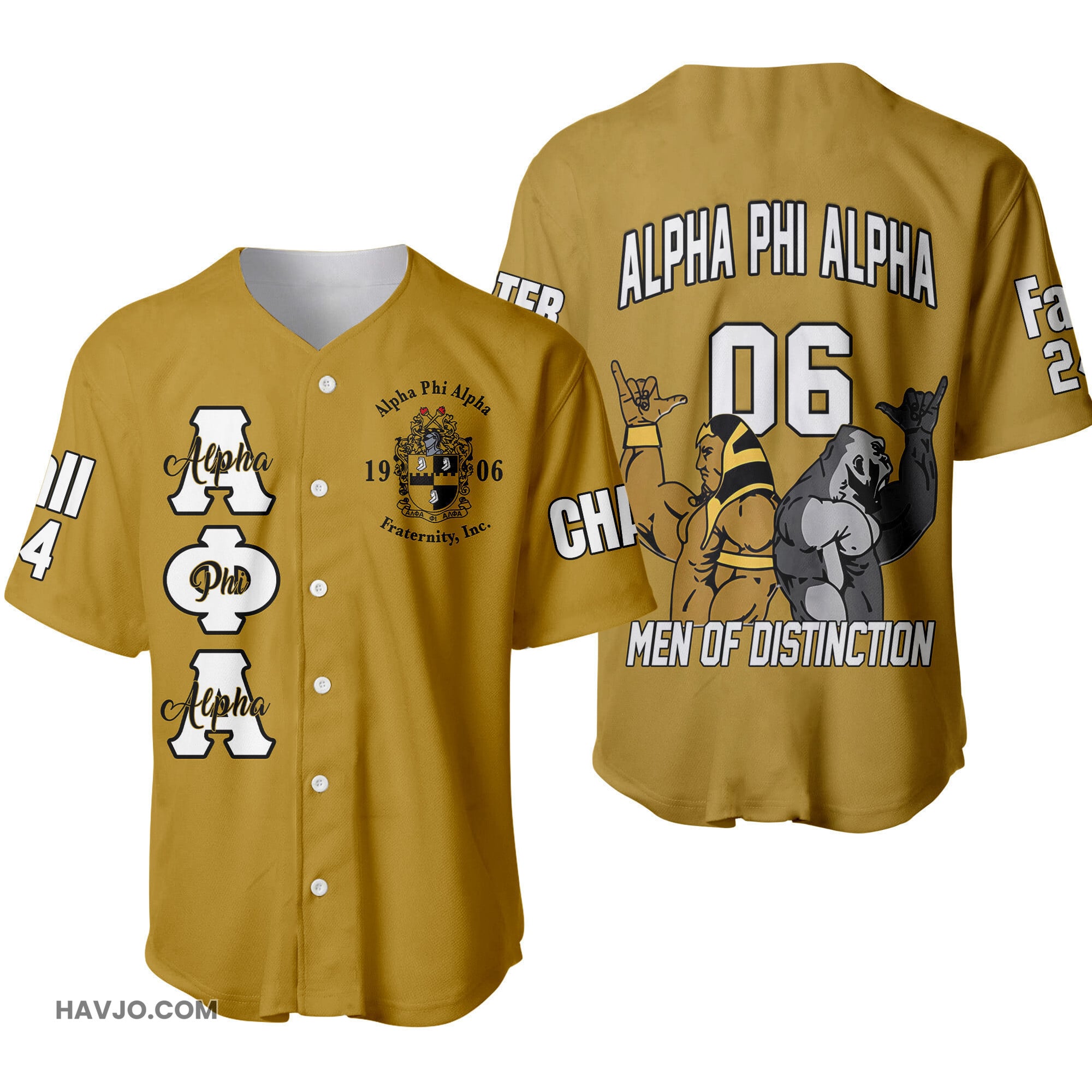 Personalized Alpha Phi Alpha Fraternity Handsign Dark Yellow Baseball Jersey