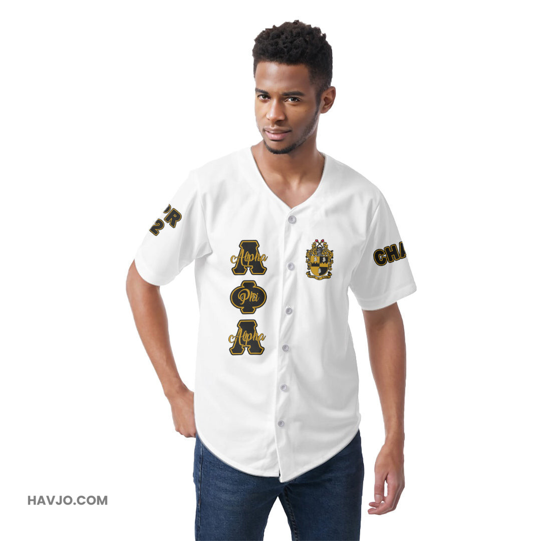 Personalized Alpha Phi Alpha White Baseball Jersey