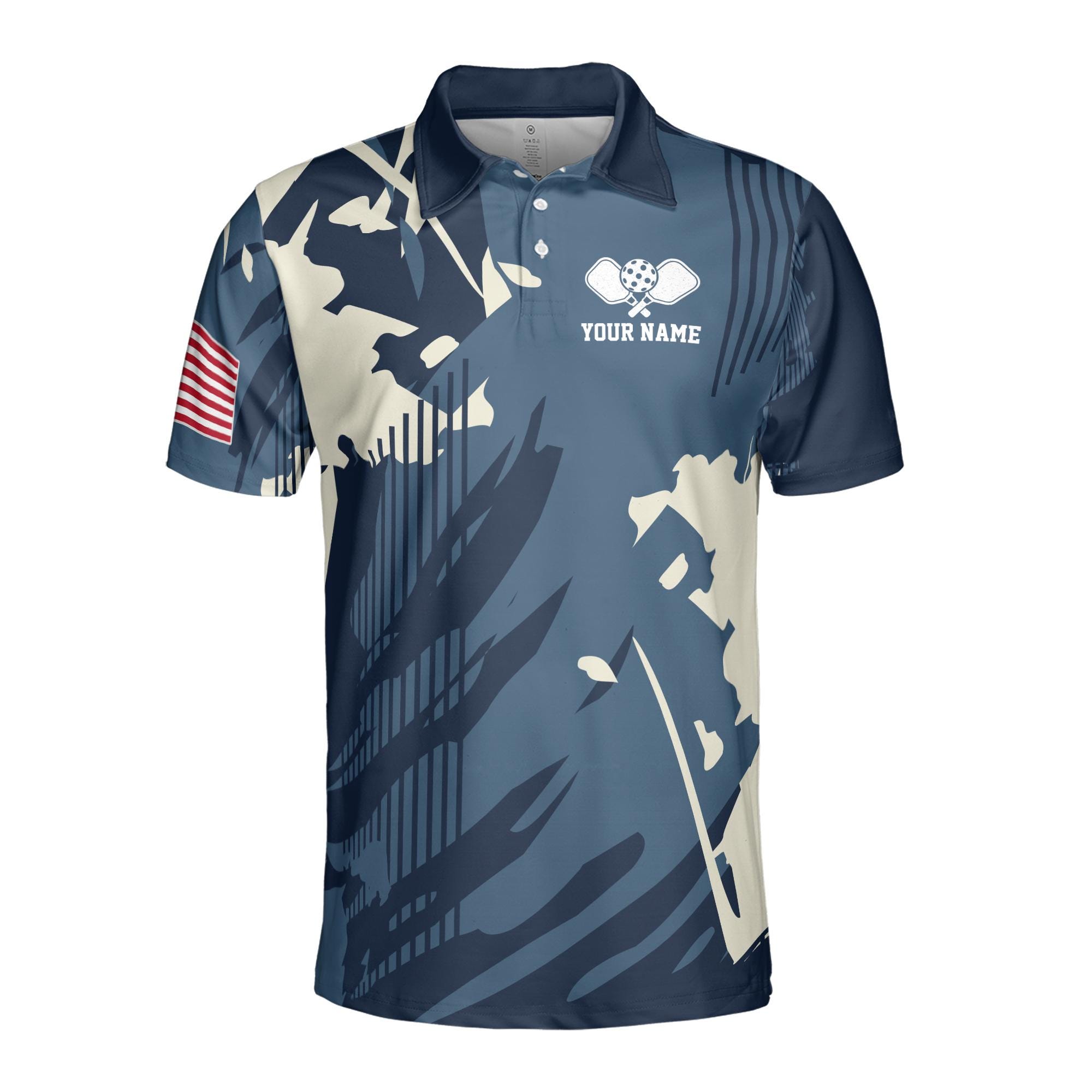 Alternative view of Personalized America Camo Blue Keep Calm And Play Pickleball Men's Polo Shirt