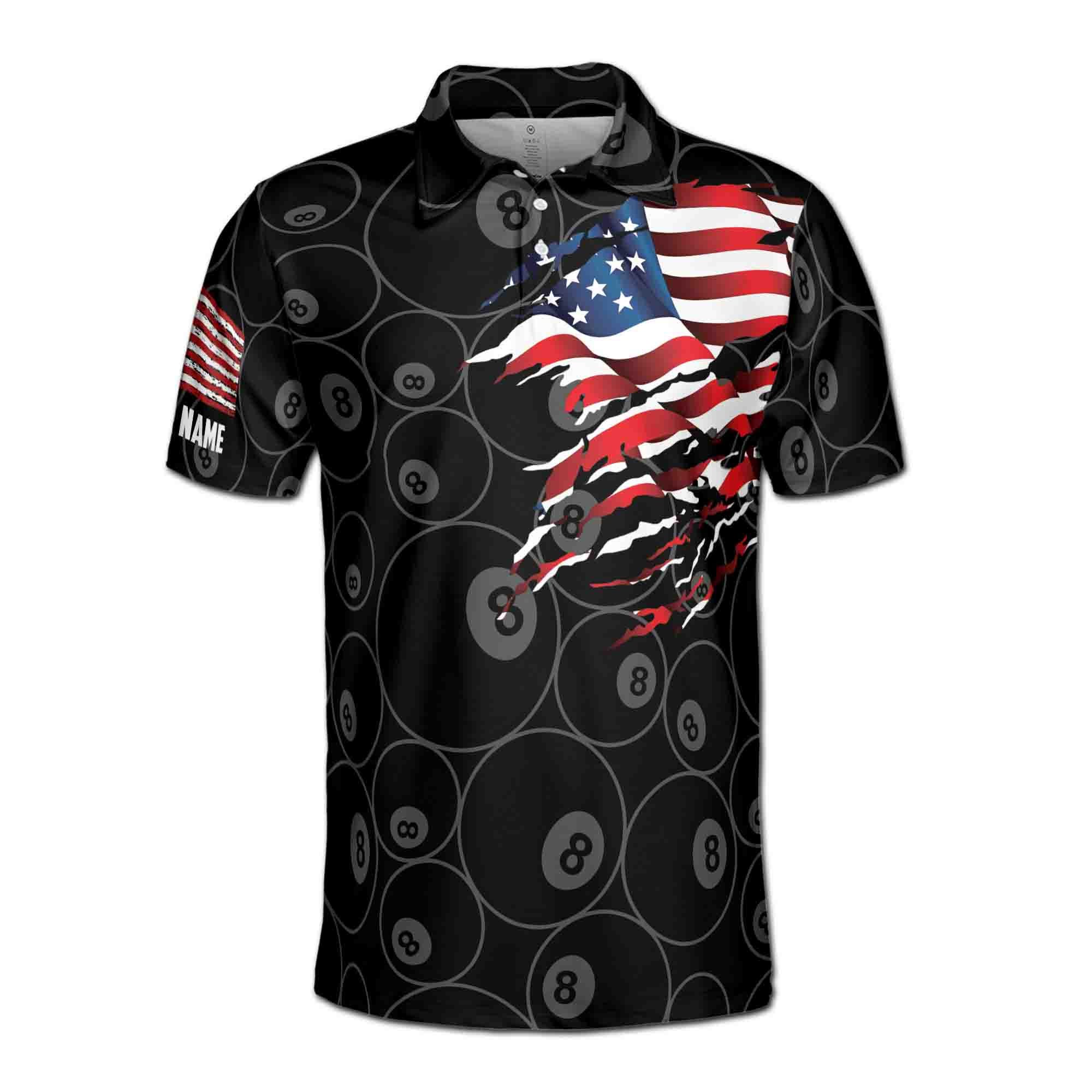 Alternative view of Personalized American Flag Billiard, Personalized Pool Team 3D Polo Shirt