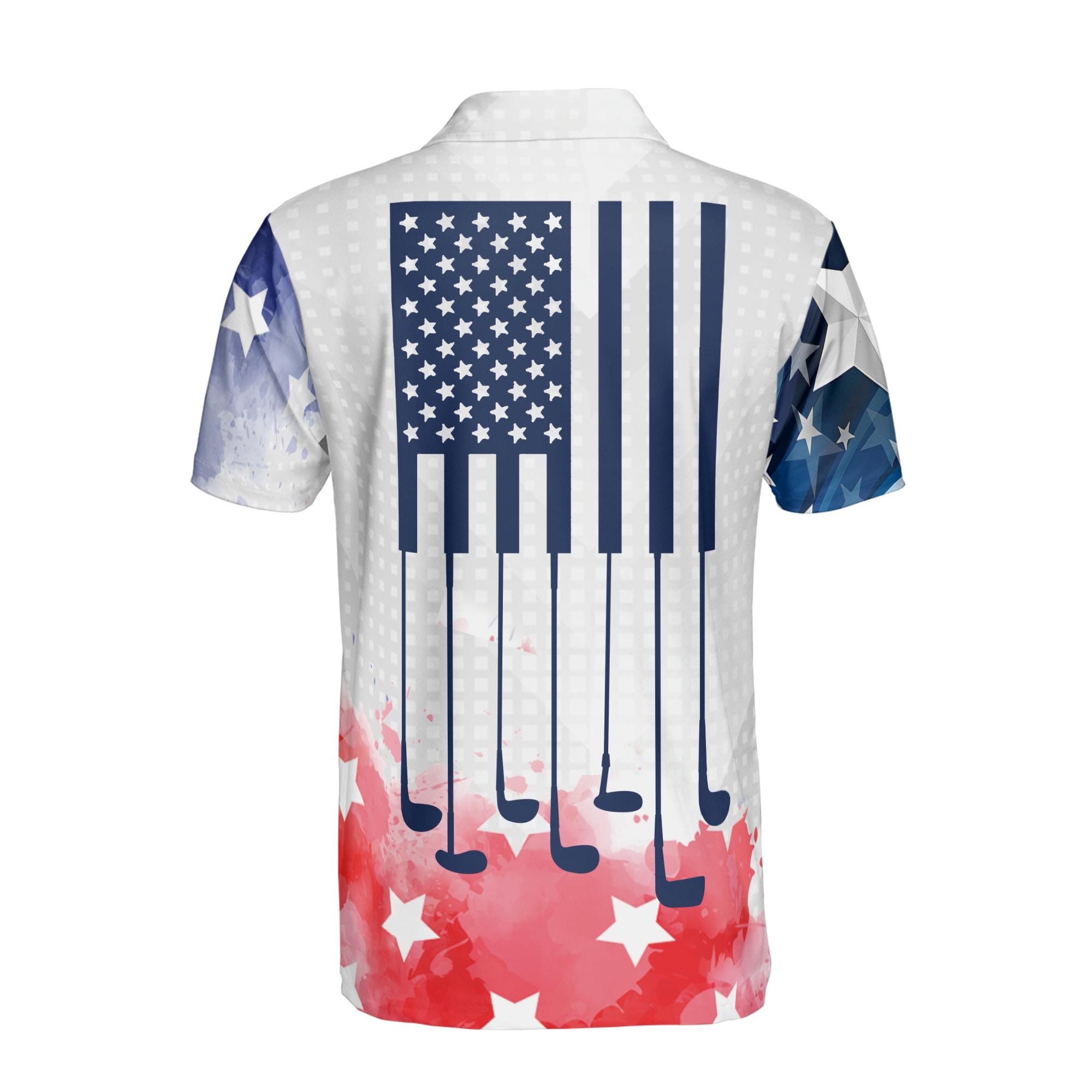 Alternative view of Personalized American Flag Watercolor Play Golf Men's Polo Shirt