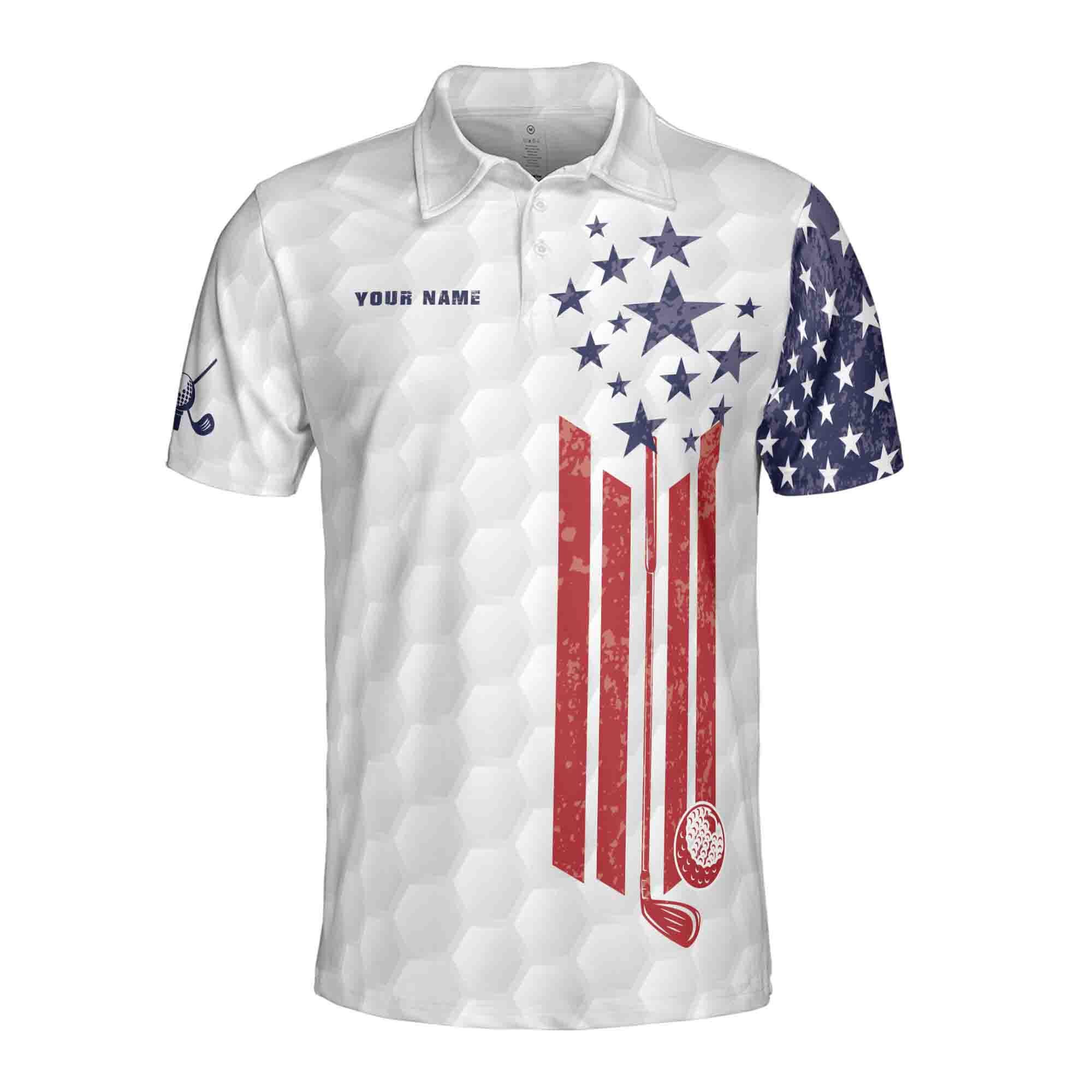 Alternative view of Personalized American Retro Flag Golfer Silhouette Men's Polo Shirt