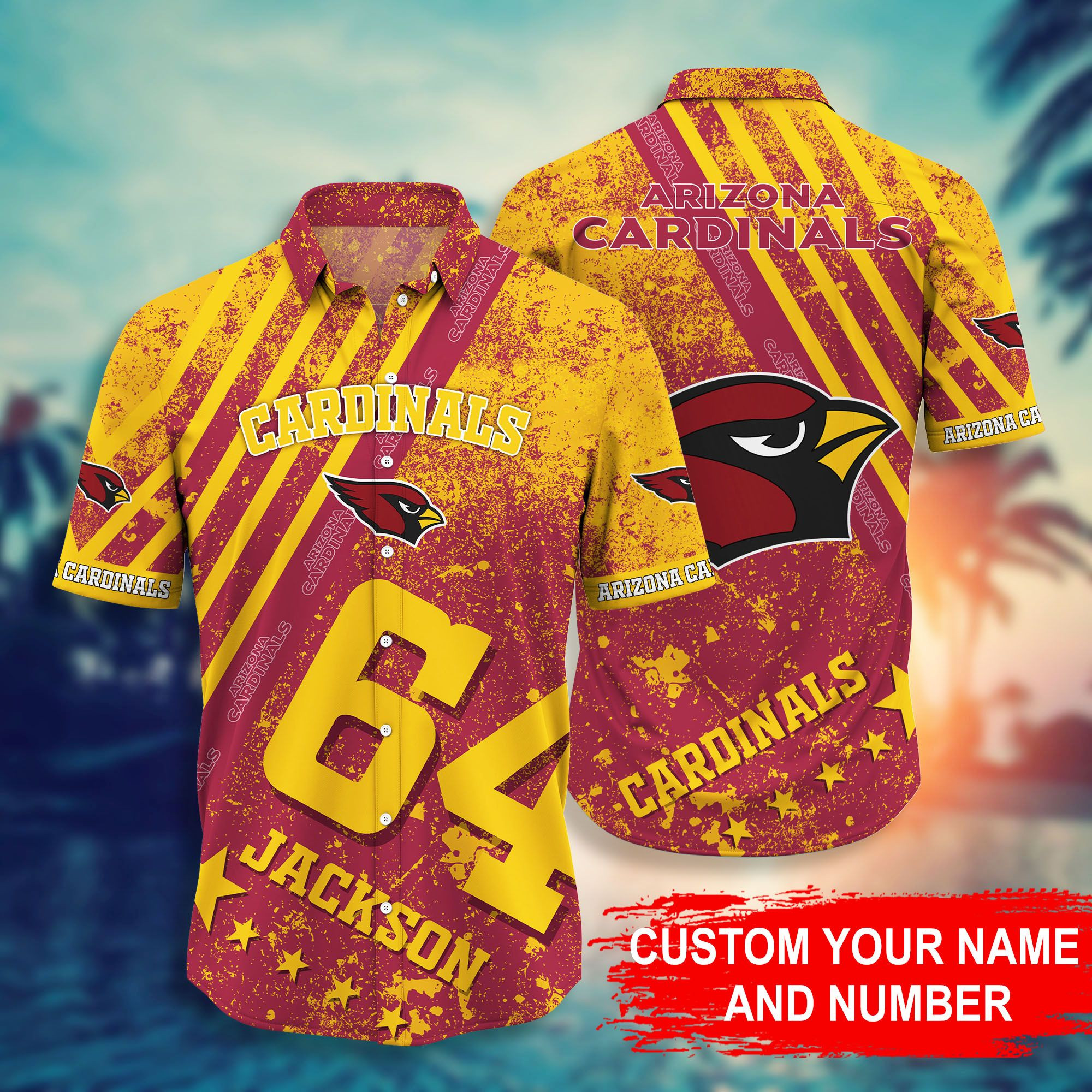 Personalized And Number Arizona Cardinals Hawaiian Shirt Tropical Aloha Button Up