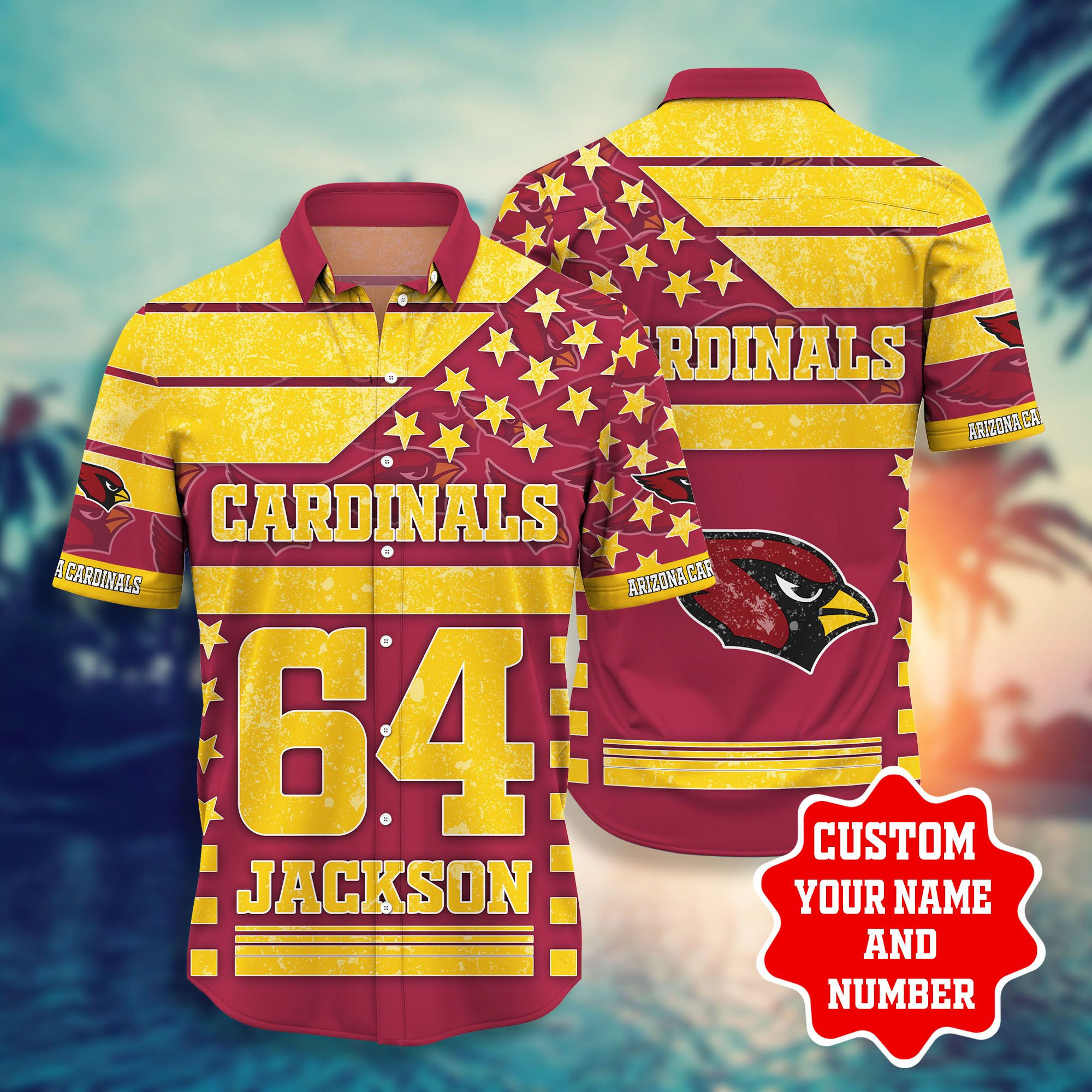 Personalized And Number Arizona Cardinalss Star Hawaiian Shirt Tropical Aloha Button Up