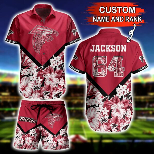 Personalized And Number Atlanta Falcons Floral Hawaiian Shirt Tropical Aloha Button Up