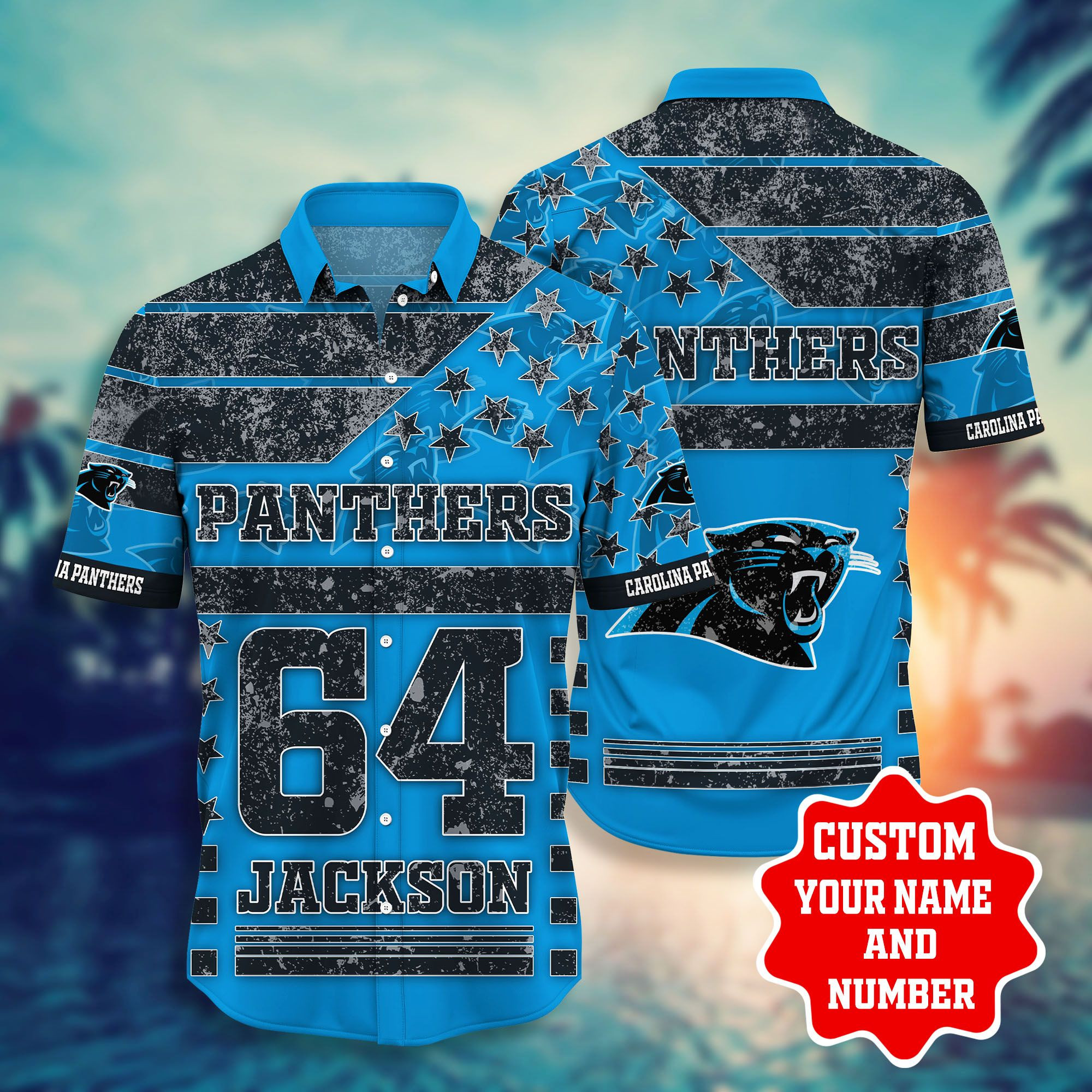 Personalized And Number Carolina Pantherss Star Hawaiian Shirt Tropical Aloha Button Up