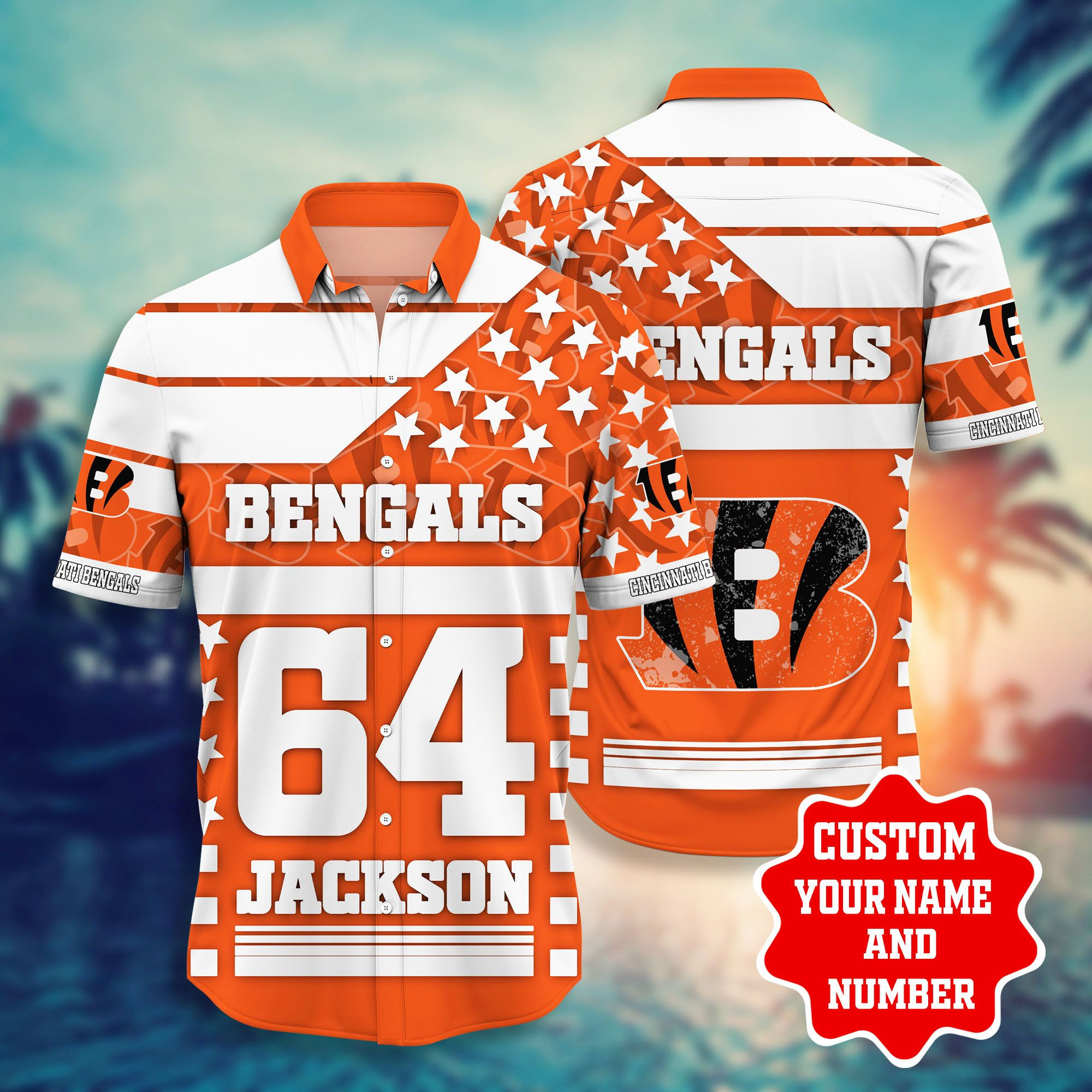 Personalized And Number Cincinnati Bengalss Star2 Hawaiian Shirt Tropical Aloha Button Up