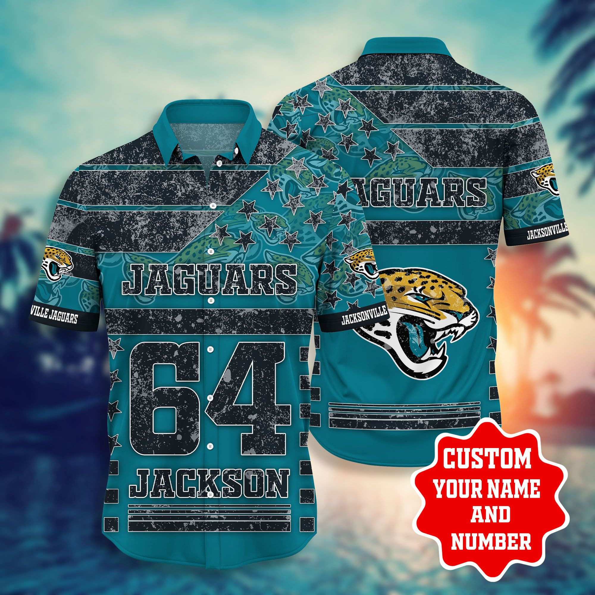 Personalized And Number Jacksonville Jaguarss Star Hawaiian Shirt Tropical Aloha Button Up