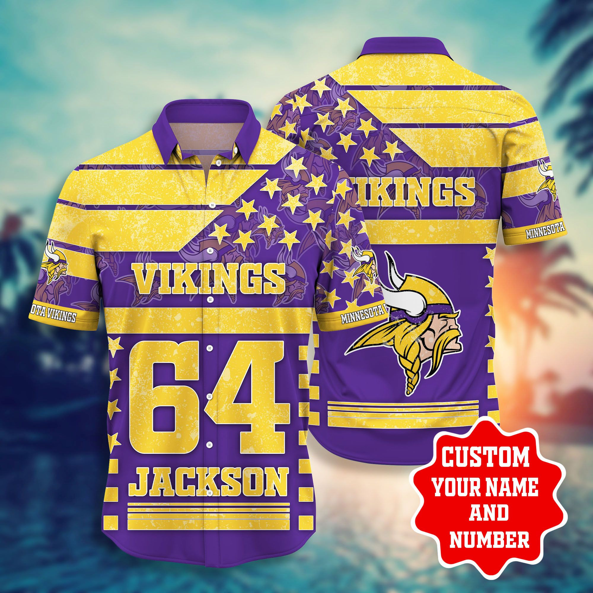 Personalized And Number Minnesota Vikingss Star Hawaiian Shirt Tropical Aloha Button Up