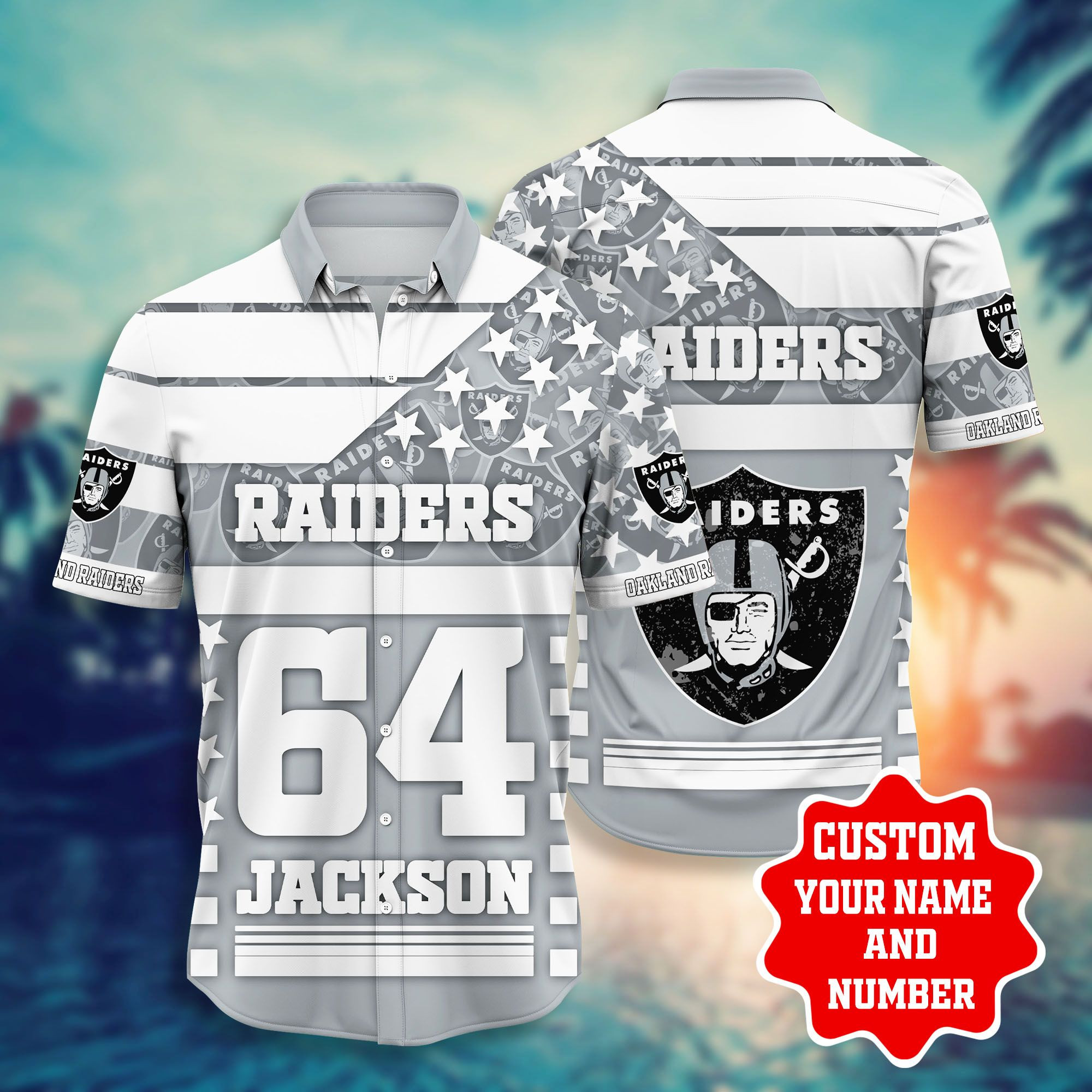 Personalized And Number Oakland Raiderss Star Hawaiian Shirt Tropical Aloha Button Up