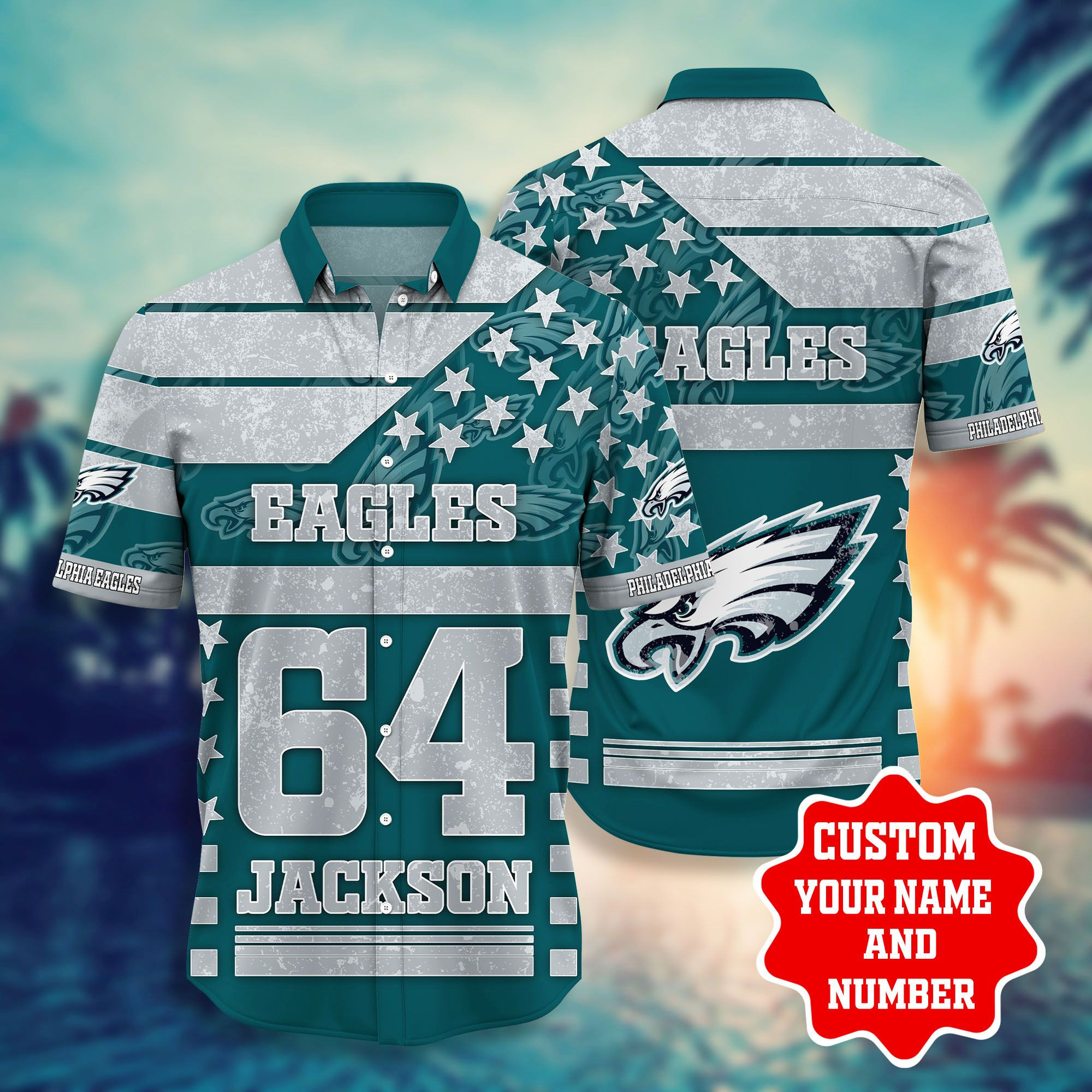 Personalized And Number Philadelphia Eagless Star Hawaiian Shirt Tropical Aloha Button Up