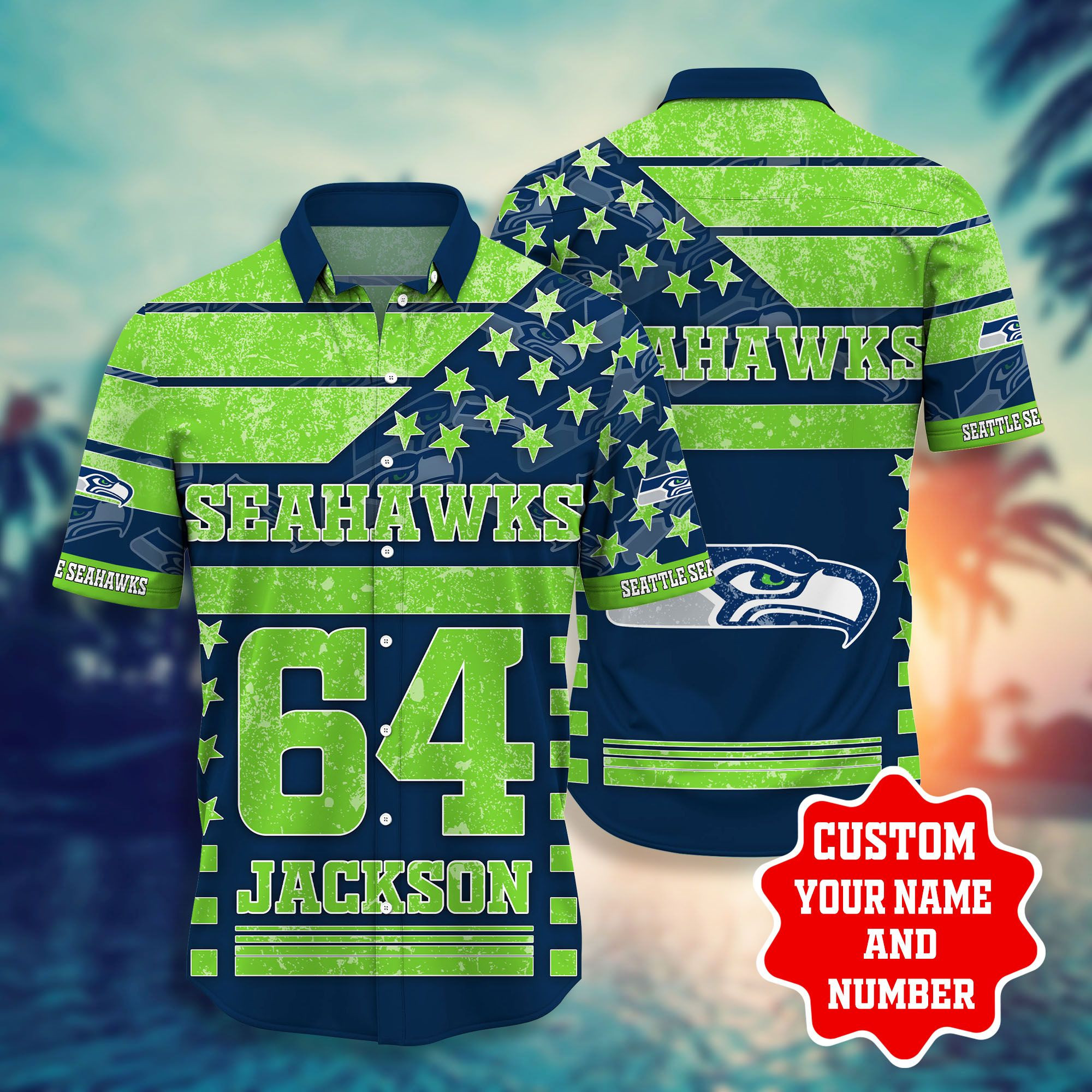 Personalized And Number Seattle Seahawkss Star Hawaiian Shirt Tropical Aloha Button Up