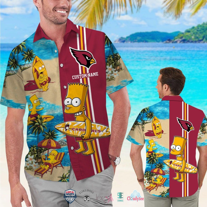 Personalized Arizona Cardinals Bart Simpson Hawaiian Shirt Tropical Aloha Button Up