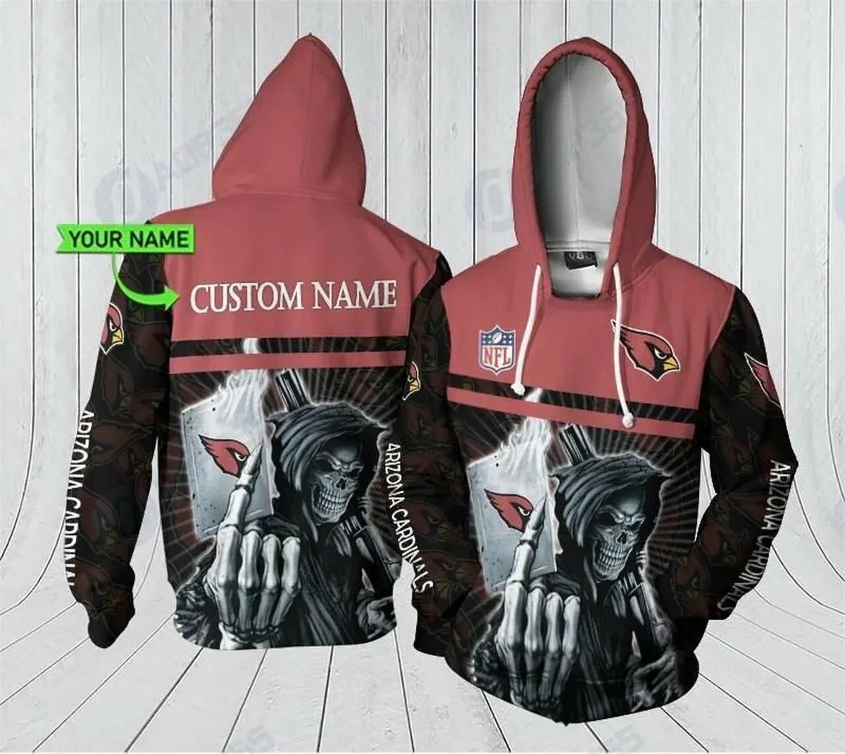 Personalized Arizona Cardinals Skull NFL 3D All Over Print Hoodie