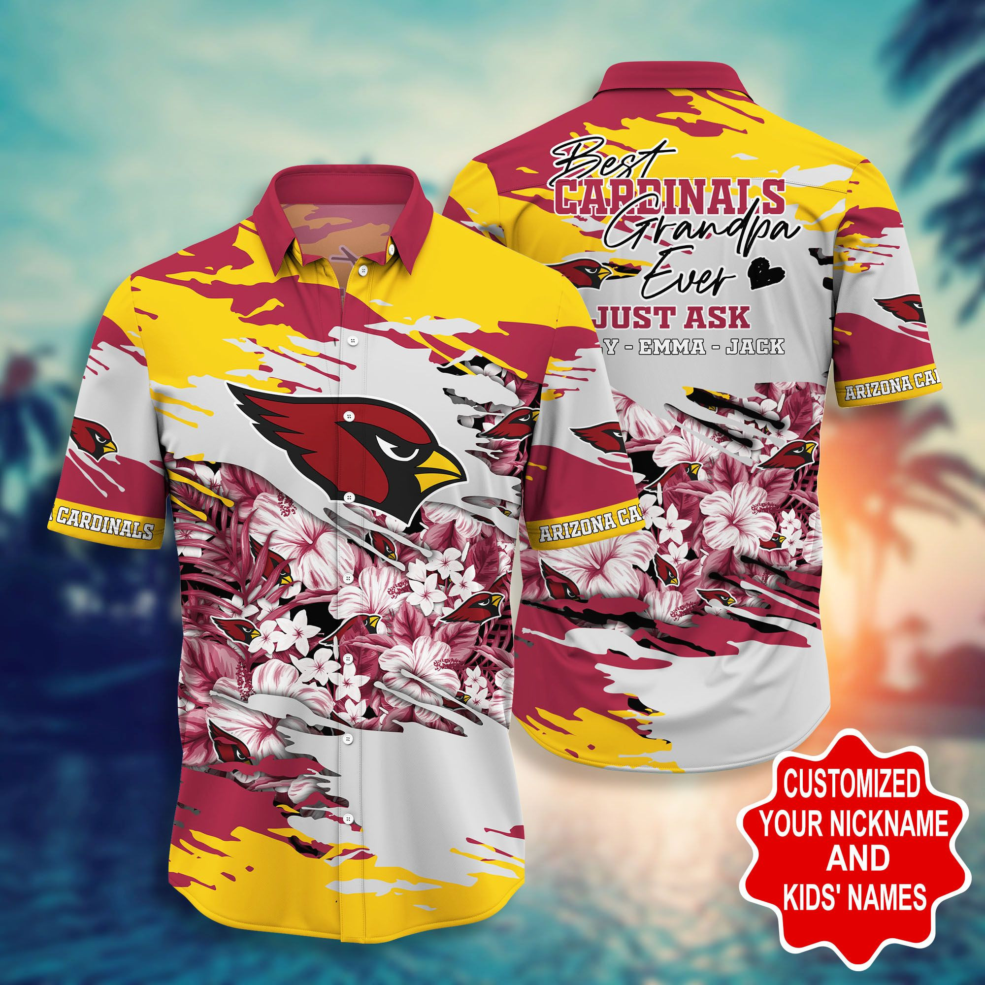 Personalized Arizona Cardinals2 Hawaiian Shirt Tropical Aloha Button Up