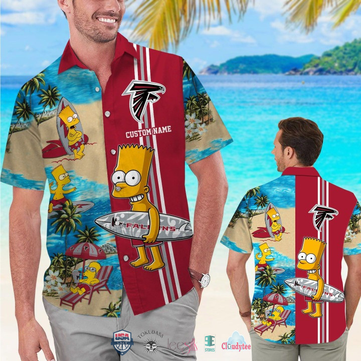Personalized Atlanta Falcons Bart Simpson Hawaiian Shirt Tropical Aloha Button Up