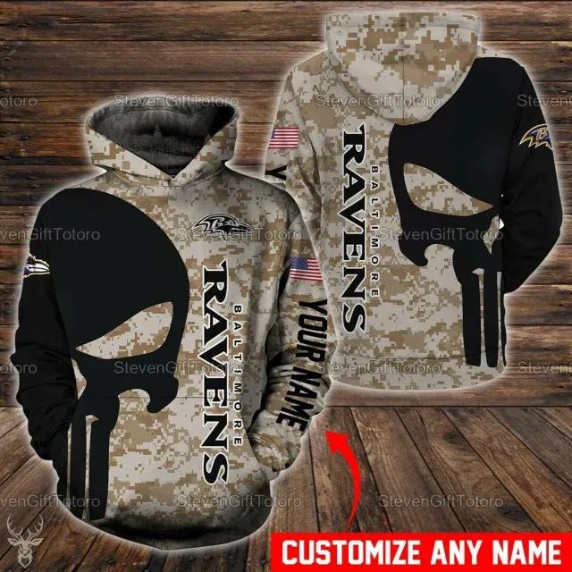 Personalized Baltimore Ravens Camo Custom NFL 3D All Over Print Hoodie