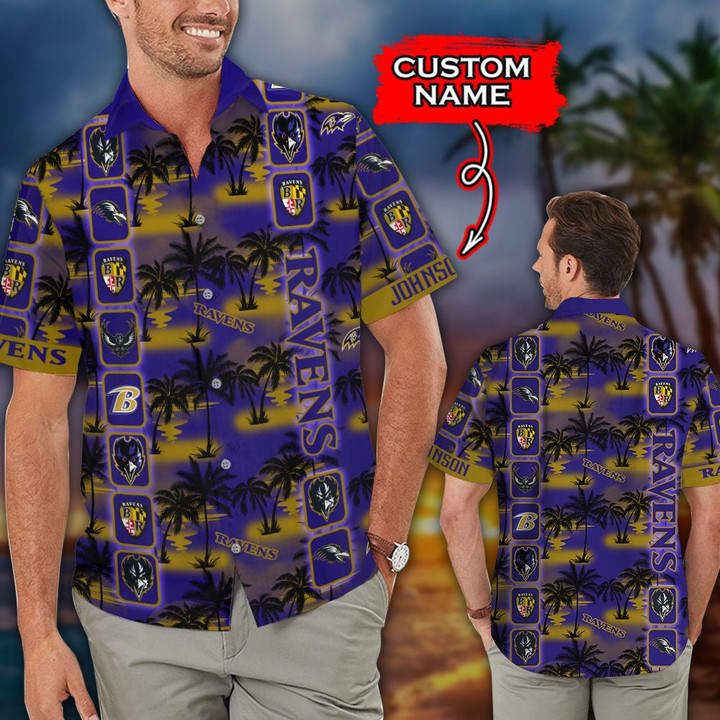 Personalized Baltimore Ravens Hawaiian Shirt Tropical Aloha Button Up