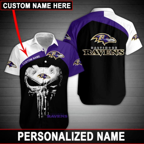 Personalized Baltimore Ravens Punisher Skull Hawaiian Shirt Tropical Aloha Button Up