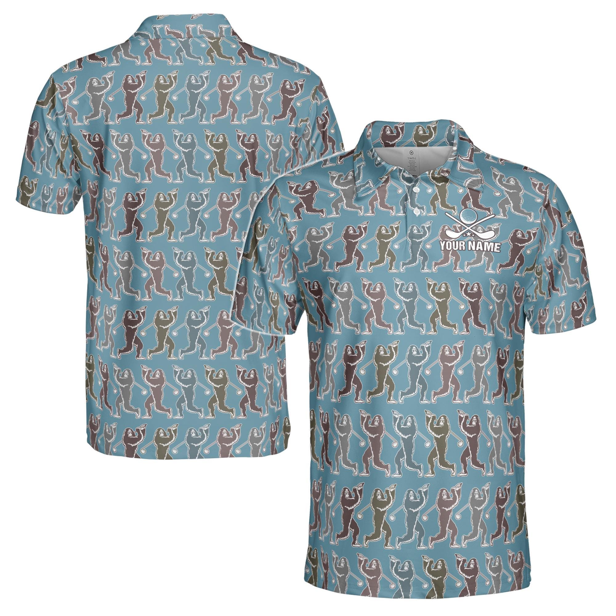 Personalized Bigfoot Monkey Golf Ocean Blue Men's Polo Shirt