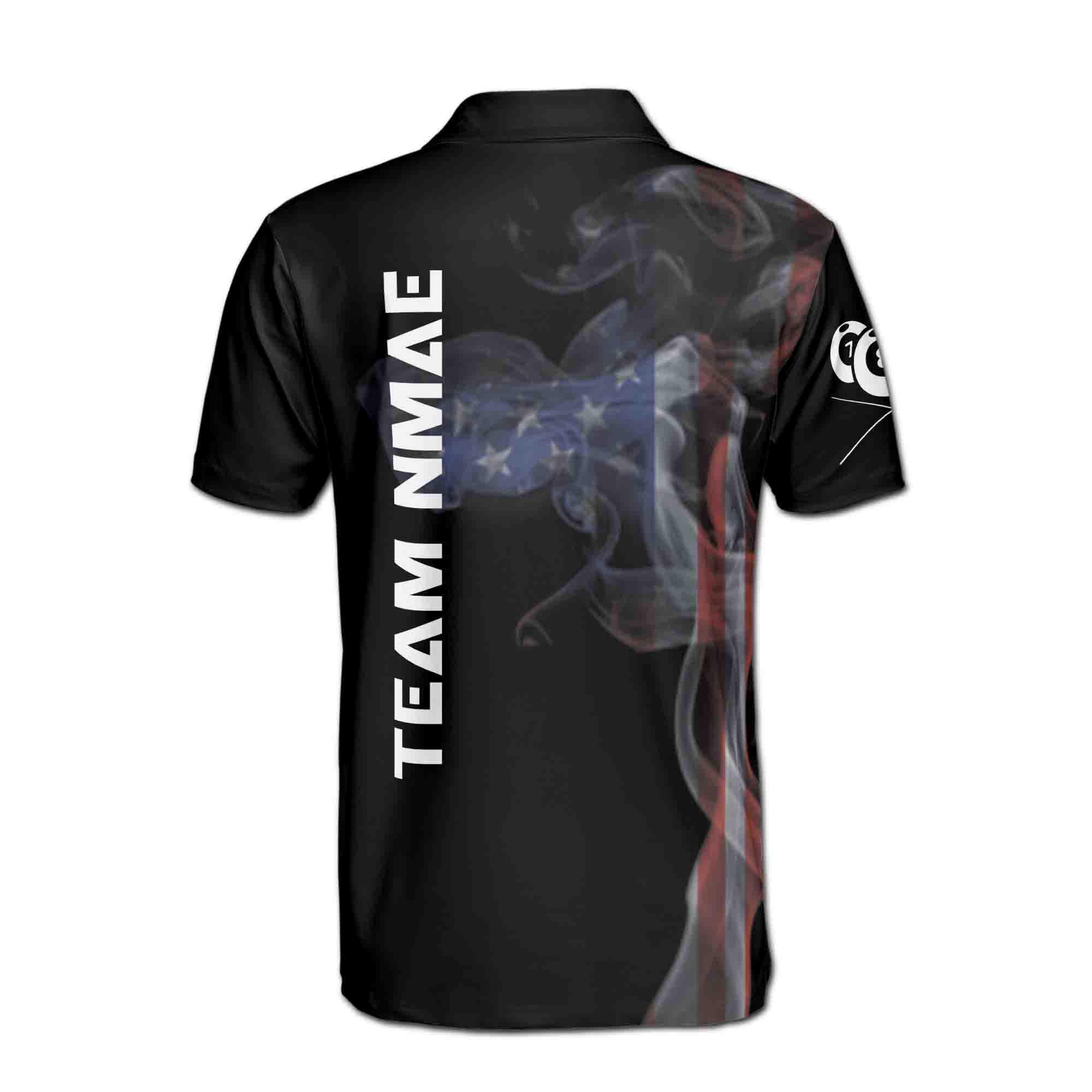 Personalized Billiard Team 3D Men's Polo Shirt, Vintage Smoke US Flag - Image 3