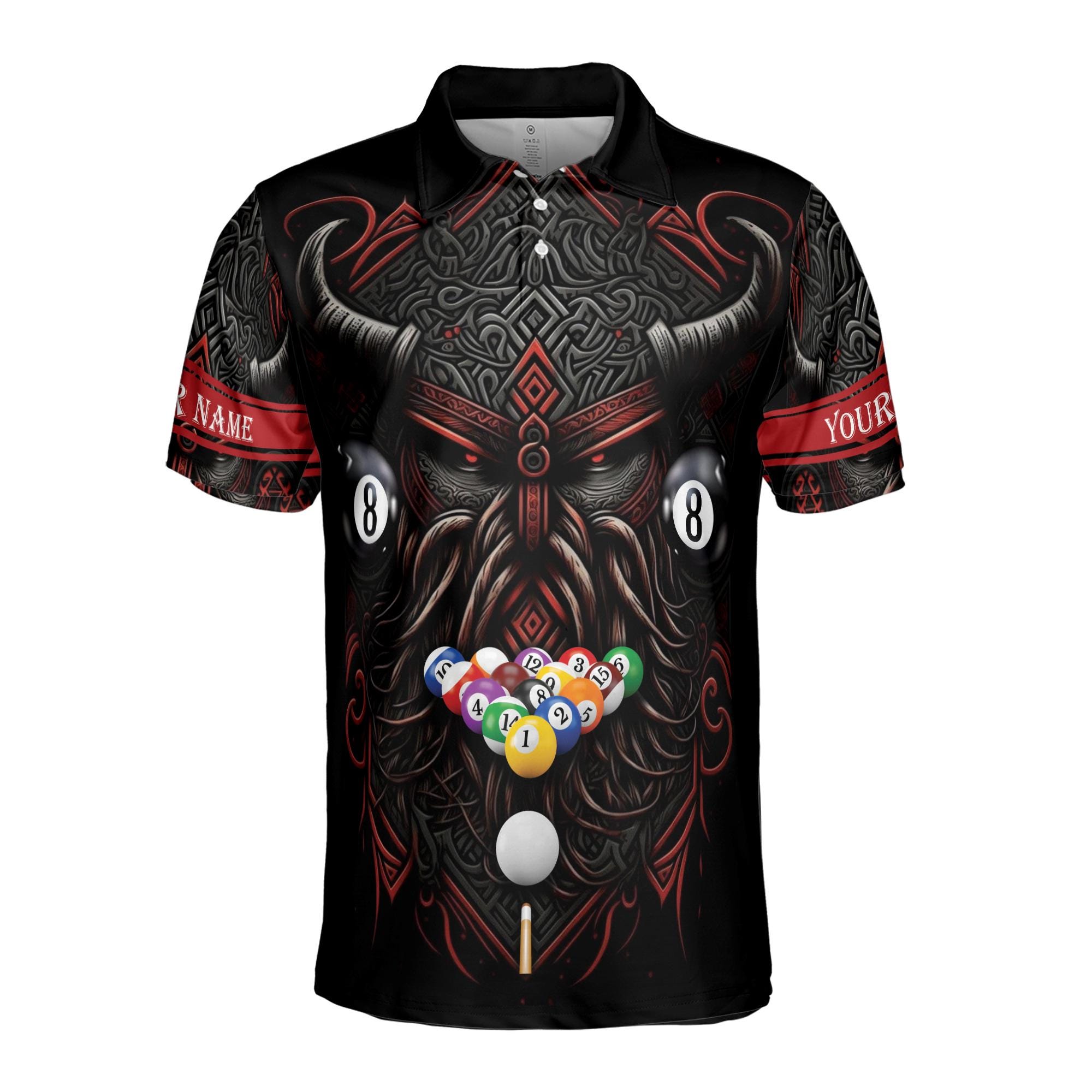 Alternative view of Personalized Billiards Pool 8 Balls Grunge Viking Warrior Men's Polo Shirt