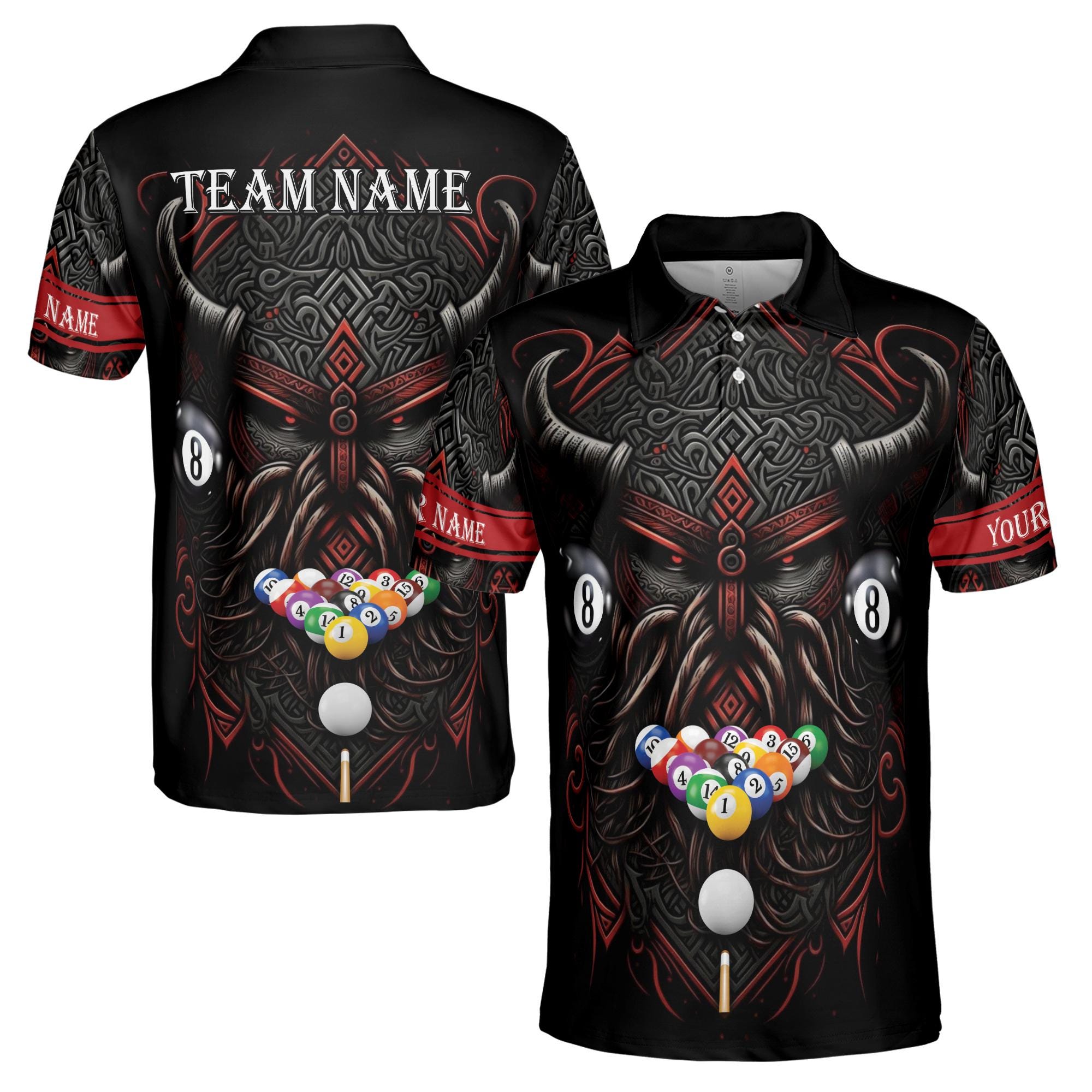 Personalized Billiards Pool 8 Balls Grunge Viking Warrior Men's Polo Shirt