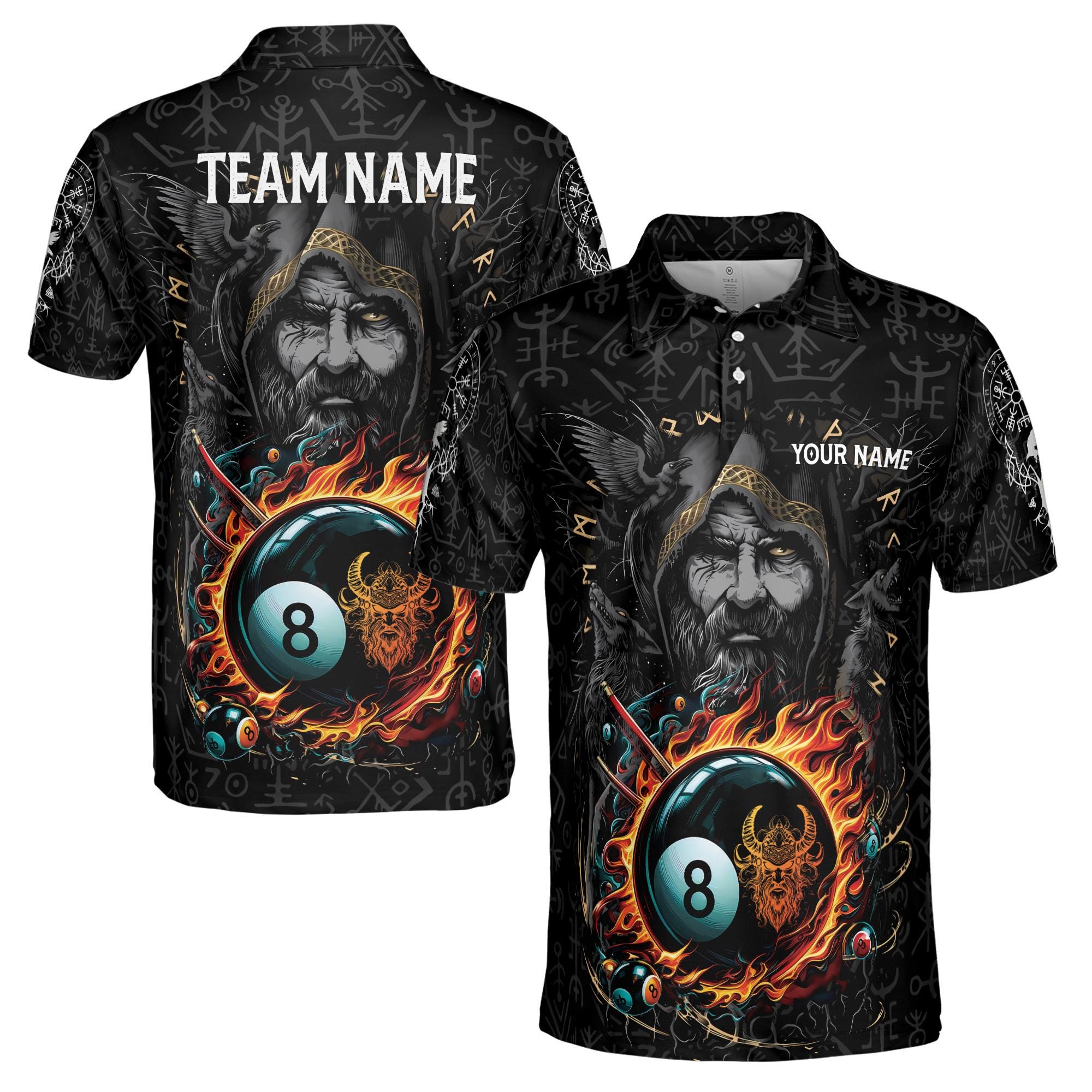 Personalized Billiards Pool Player Viking Warrior Pattern Men's Polo Shirt