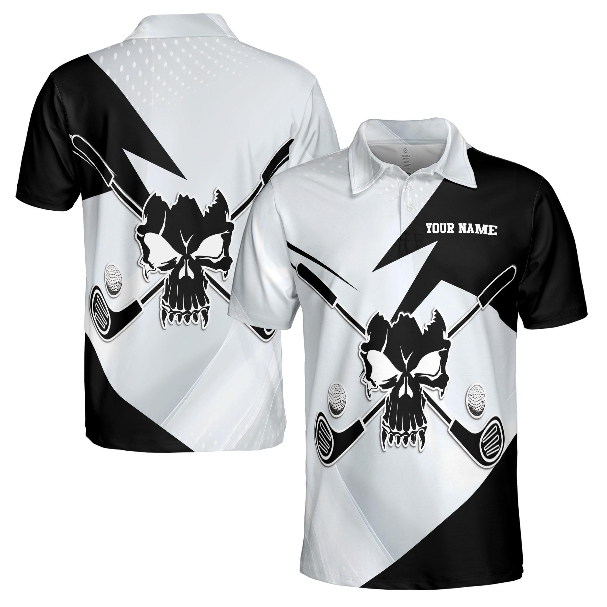 Personalized Black And White Skull With Golf Men's Polo Shirt