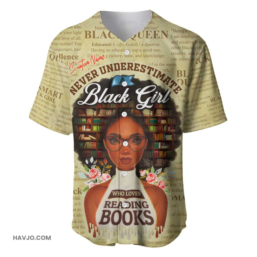 Personalized Black Girl African Never Underestimate A Book Lover Baseball Jersey