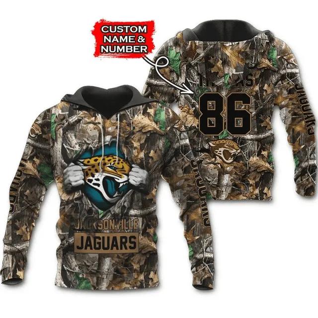 Personalized Blood Inside Me Jacksonville Jaguars and Hunting Custom Name and Number NFL 3D All Over Print Hoodie
