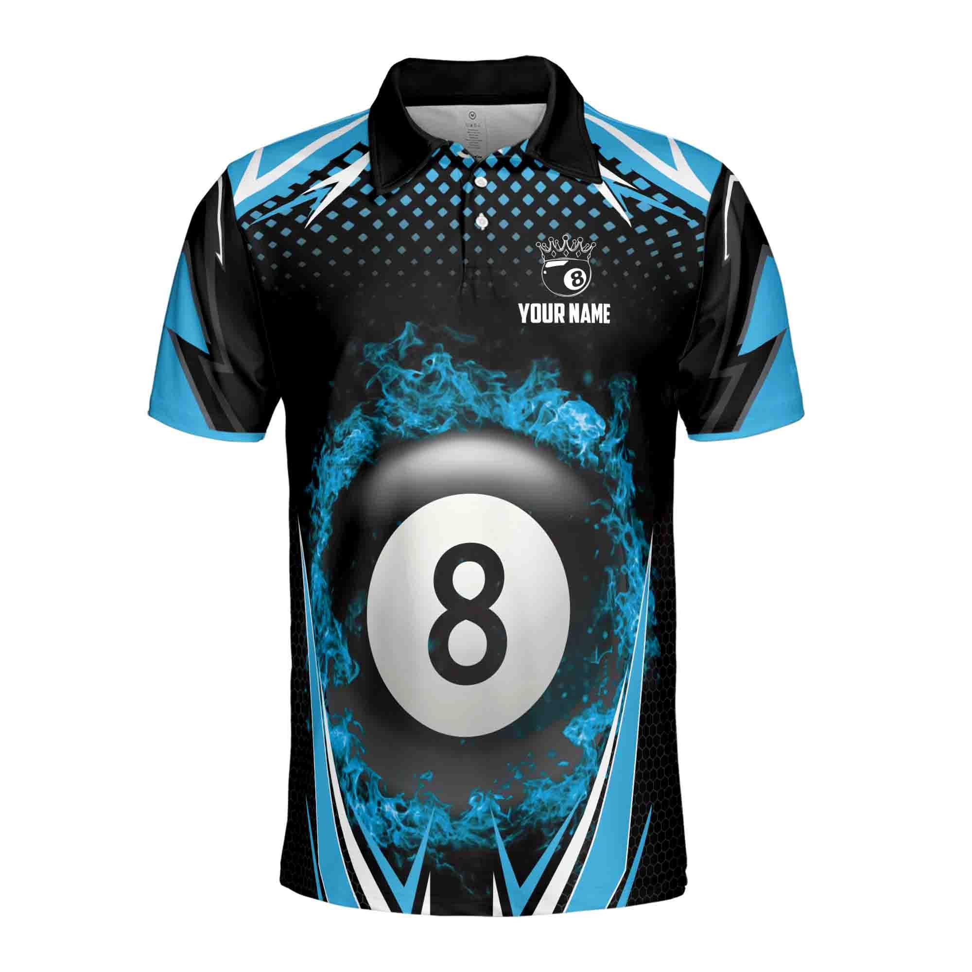 Alternative view of Personalized Blue Billiard Team 8 Balls On Fire Men's Polo Shirt
