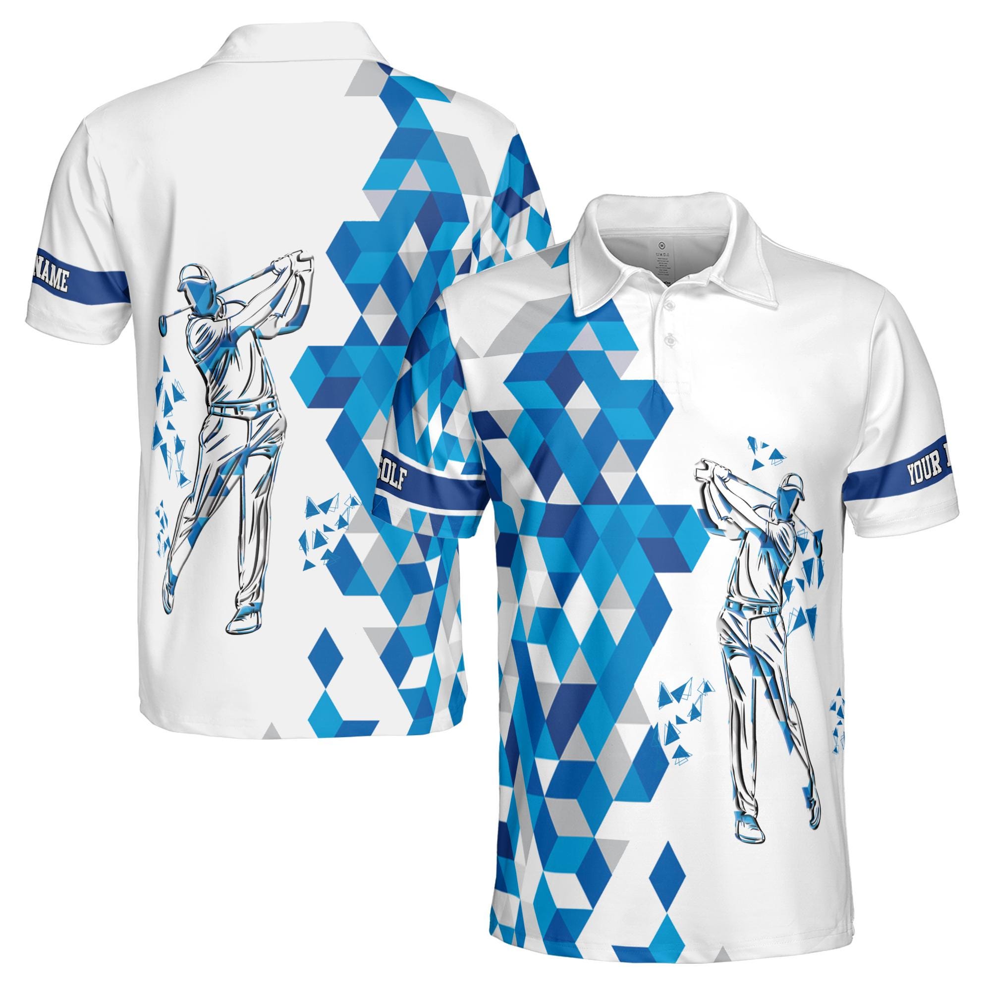 Personalized Blue Diamond Pattern Golfer Men's Polo Shirt